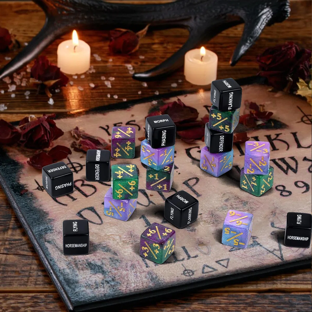 Set di 48 contatori dadi, D6, contatore per dadi Magic Dadi, compatibile con MTG, CCG, accessori per gioco di carte con sacchetto di immagazzinaggio