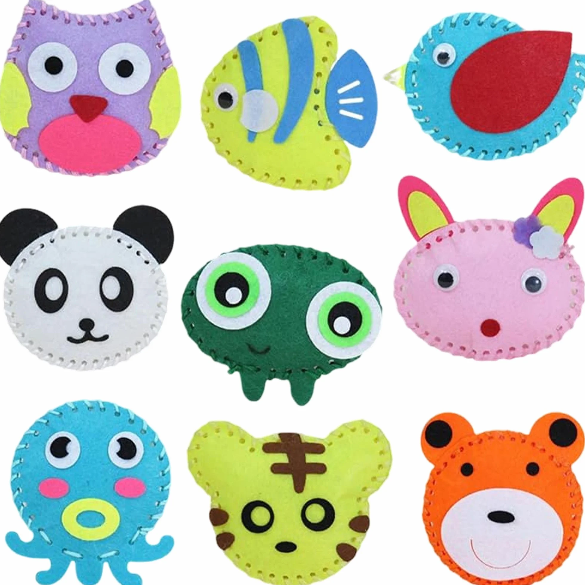 WSNDM 10 Pezzi Confezione da Cucito in Feltro per Bambini, DIY Kit da Cucito di Animale per Principianti, Bambole di Ripieni Arte e Artigianato, Divertenti Ornamenti, Lavoretti Creativi(Stile casuale)