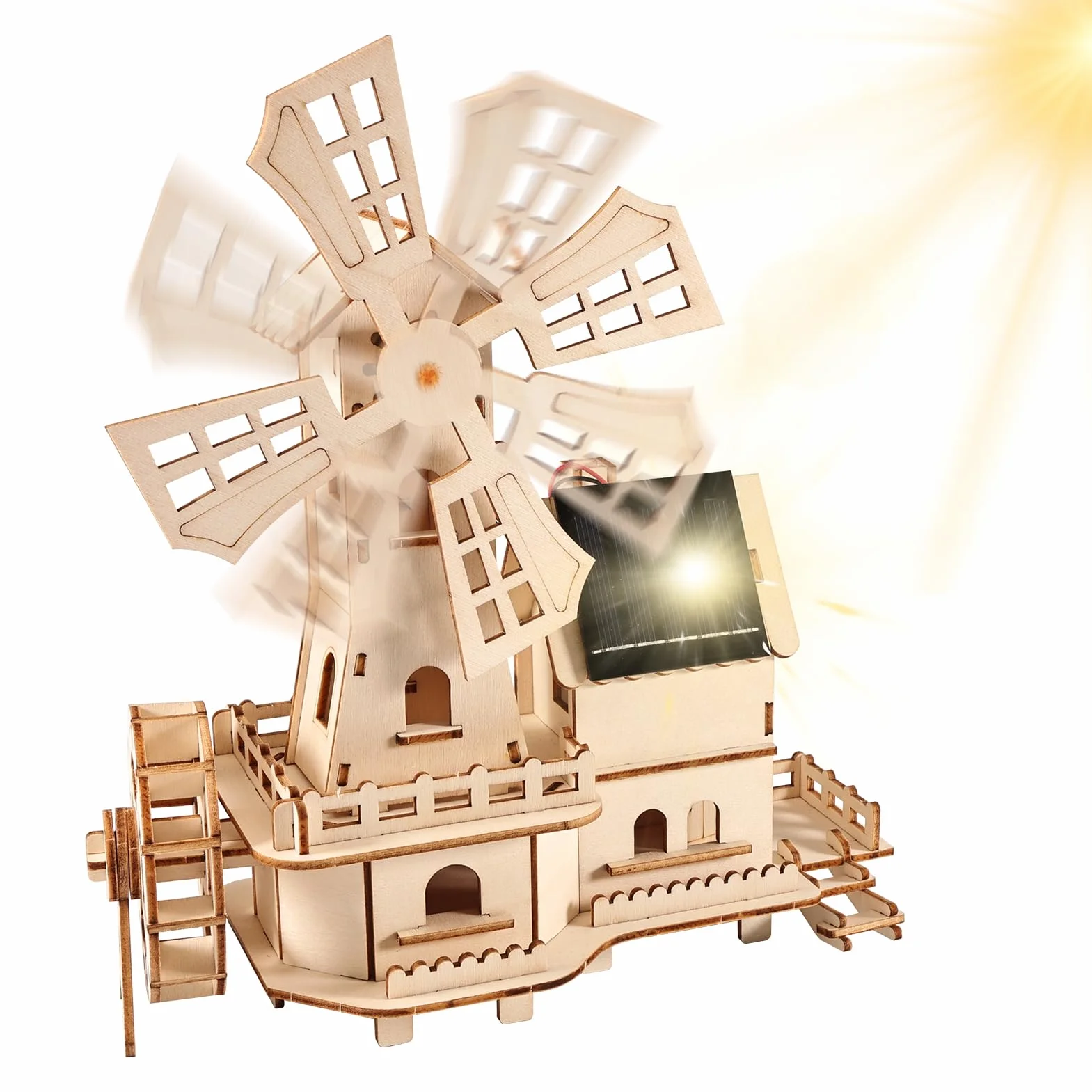 Puzzle in legno 3D con mulino a vento solare – Kit fai da te per adulti – Mulino a vento rotante con energia solare – Kit modellino | Include istruzioni in lingua tedesca