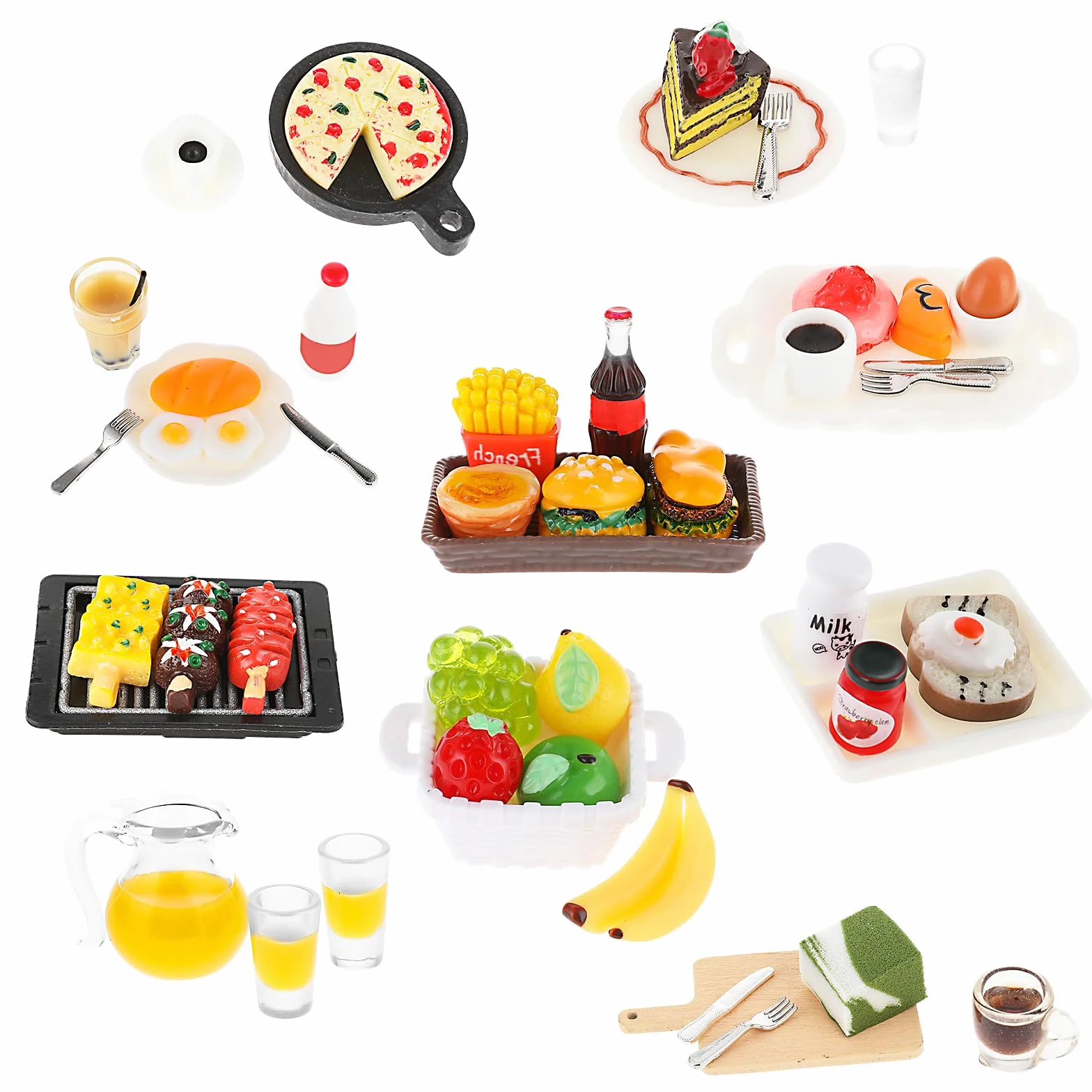 cobee 50 miniature alimentari bevande, 1:12 casa delle bambole mini giocattoli cibo cibo in miniatura adatto per stoviglie miste mini accessori per casa delle bambole roba in miniatura fingere cucina
