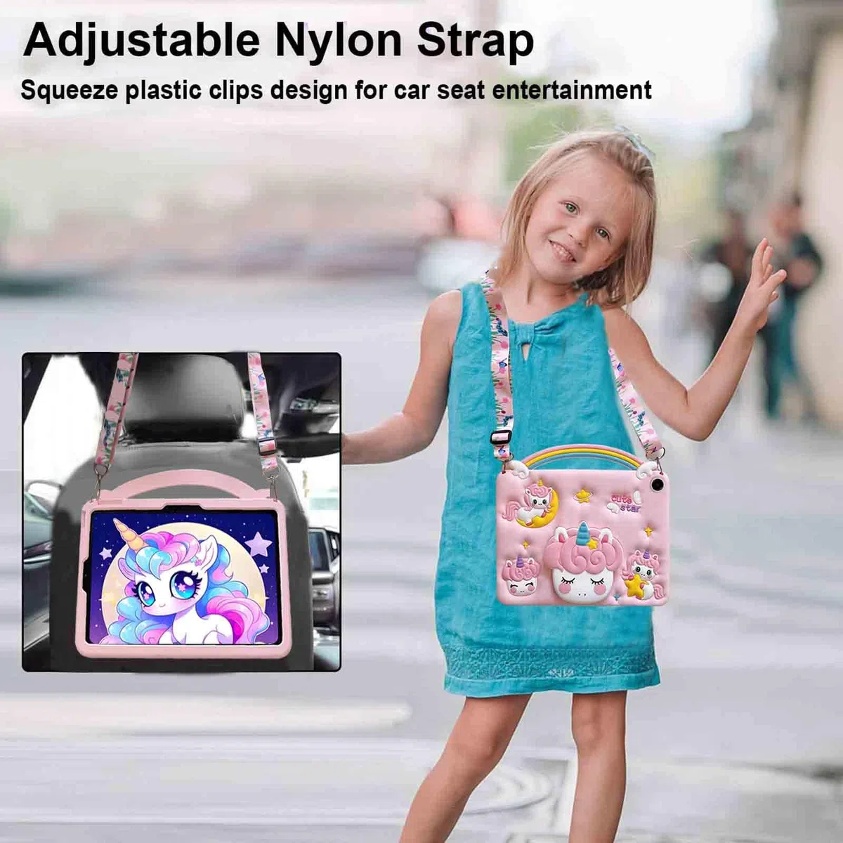 Custodia Bambini Compatibile con Samsung Galaxy Tab A9 8.7-Pollici 2023 (SM-X110/X115/X117), Antiurto Silicone Unicorno Cover con Supporto per Maniglia, Tracolla