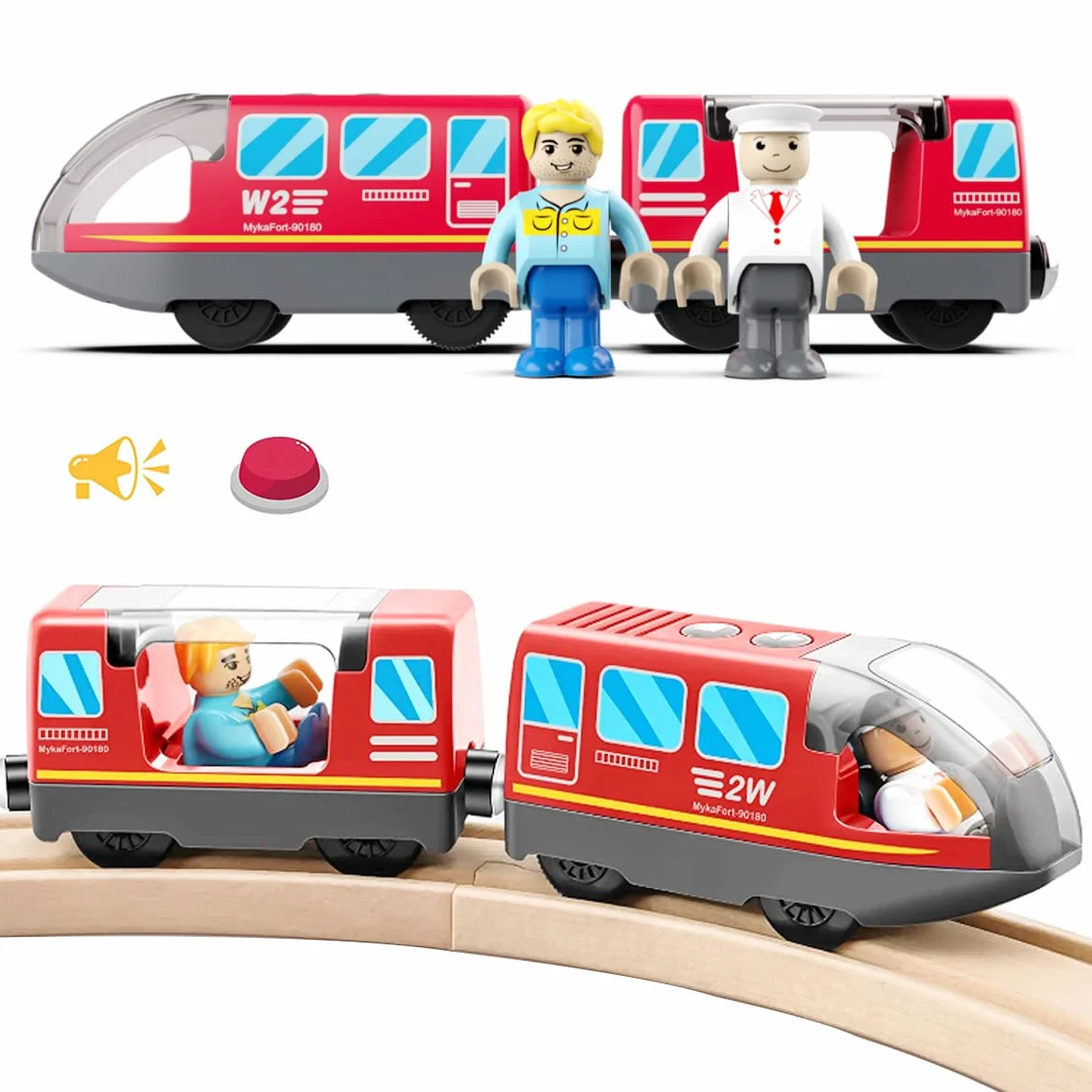 LiRiQi Electric Train Toy, Battery Operated Action Locomotive Train, Toddler Educational Toy Car, Powerful Motor Train Set Compatible with Thomas, Brio, Red