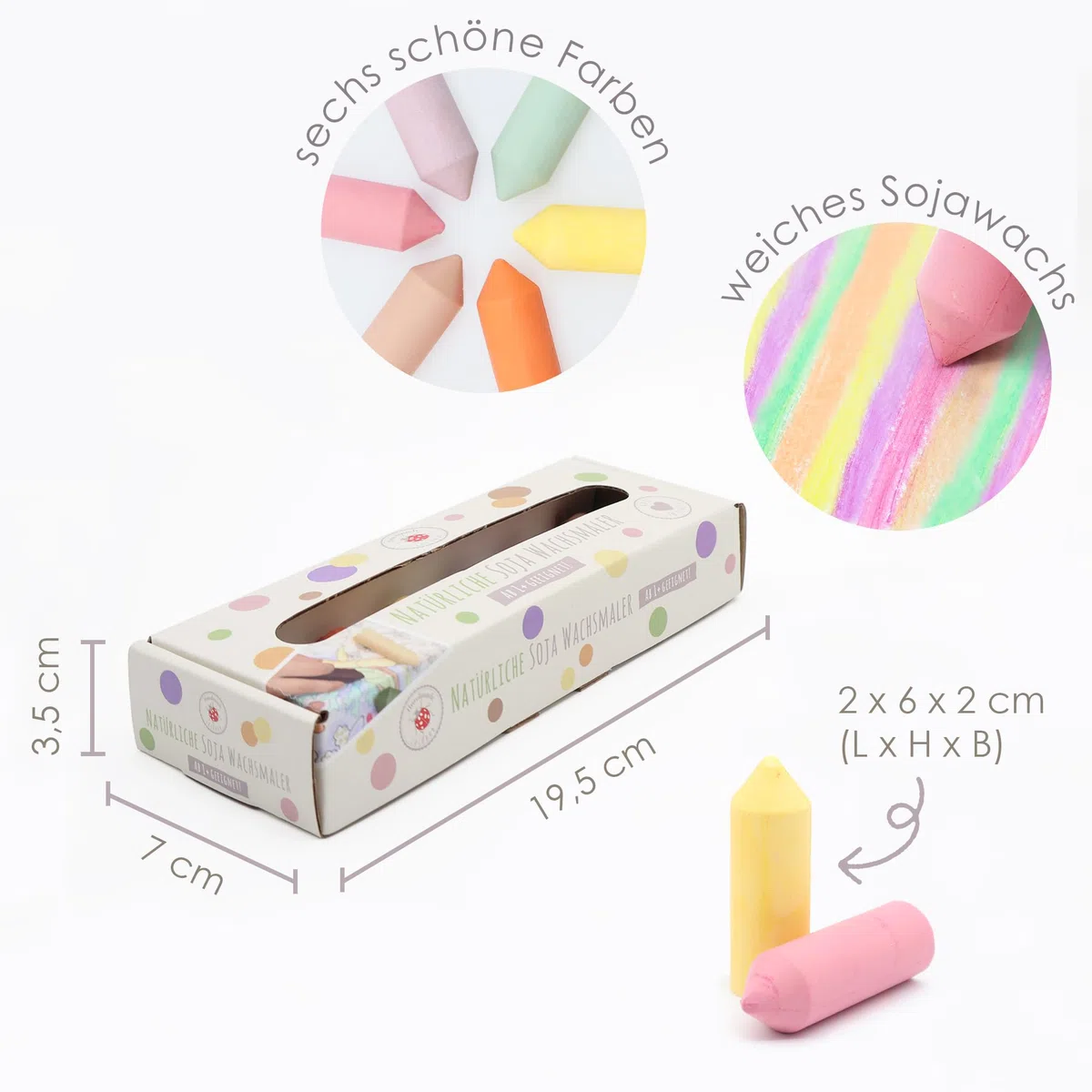 Lulubug Pastelli a cera di soia a partire da 1 anno | atossici, infrangibili, vegani ed ergonomici | tonalità pastello, 100% pittura a cera naturale per bambini | senza additivi inutili e sostenibili