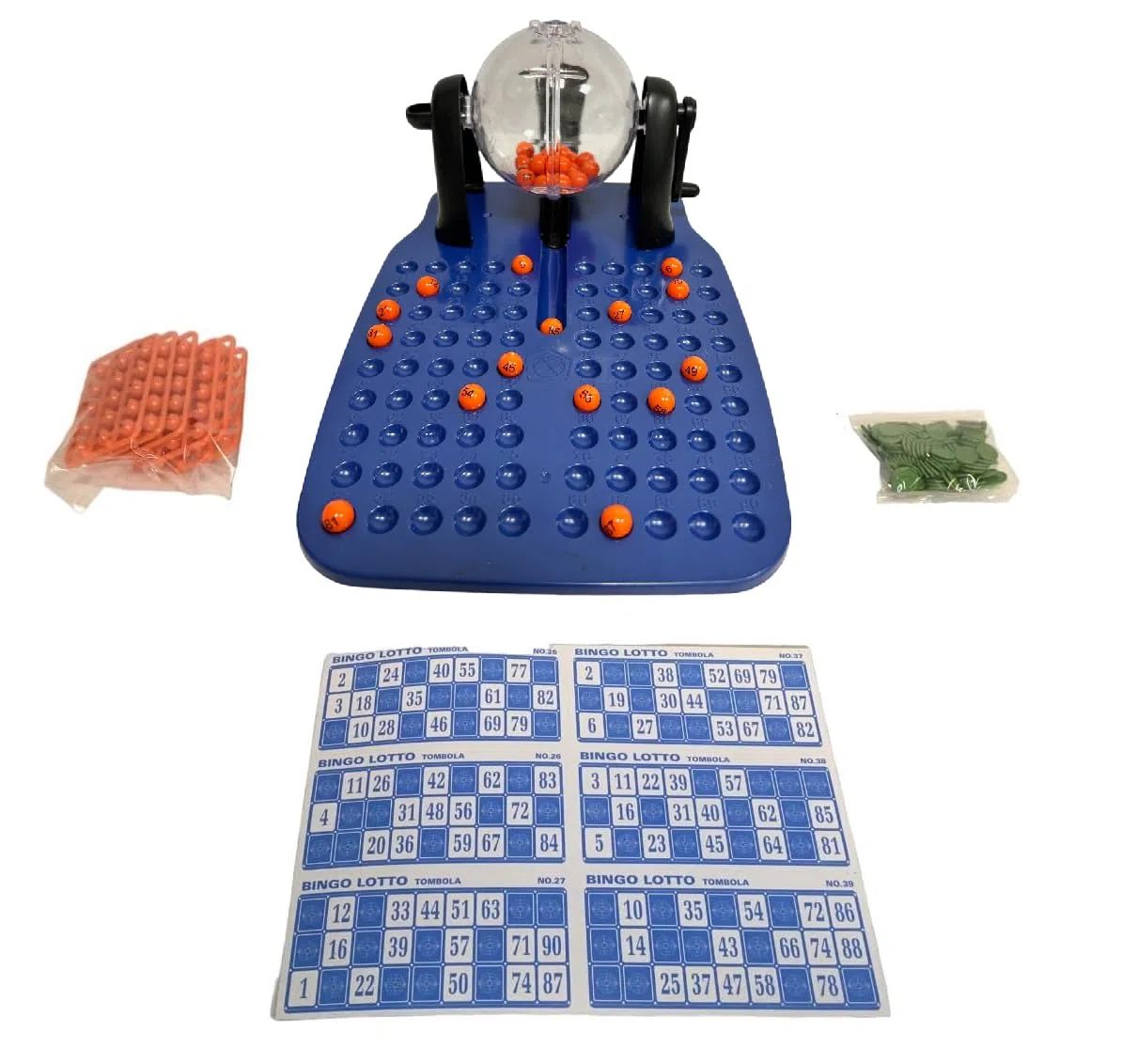 Generico Tombola 48 Cartelle con Bussolotto Girevole Gioco Bingo Lotto Gioco Tombola Bingo Lotto con Cestello per Pesca Automatica 48 cartelle con Ruota Girevole Automatica