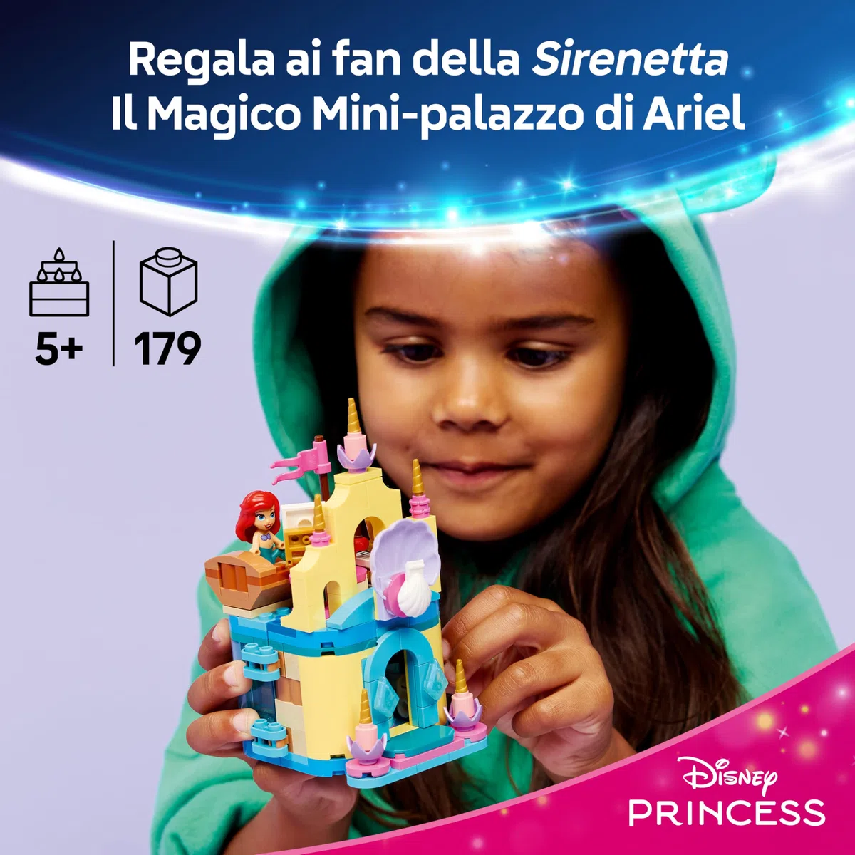 LEGO | Disney Princess Il Magico Mini-Palazzo di Ariel - Castello Giocattolo della Sirenetta con Micro-Bambolina e Figure di Sebastian e Flounder - Regalo per Bambine da 5 Anni in su - 43285