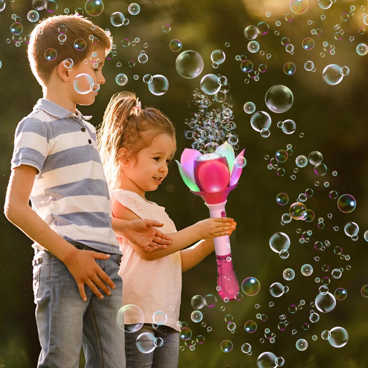 Automatico Macchina Bolle di Sapone, Fiore Macchina Bolle di Sapone, Bacchetta Magica Pistola a Bolle di Sapone Elettrica per Bolle per Bambini, Pistola a Bolle per Bambini per All'aperto Matrimonio