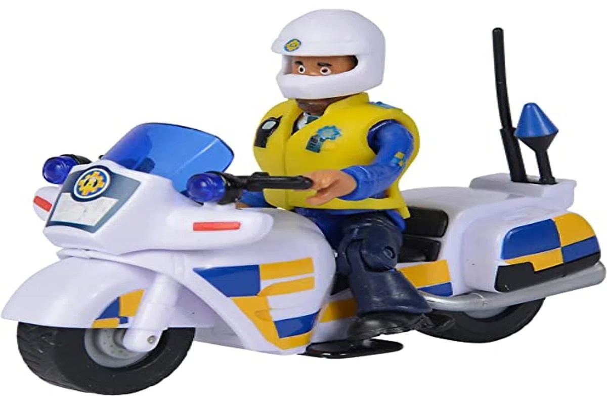 Simba - Sam Il Pompiere Moto Polizia, 109251092038, + 3 Anni, Incluso Personaggio Malcom e Accessori