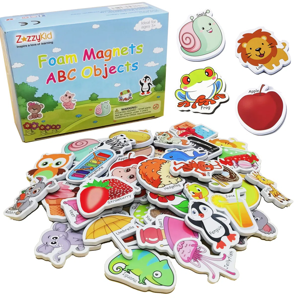 ZazzyKid Oggetti in schiuma magnetica per bambini: 52 magneti giocattolo per l'educazione precoce ABC