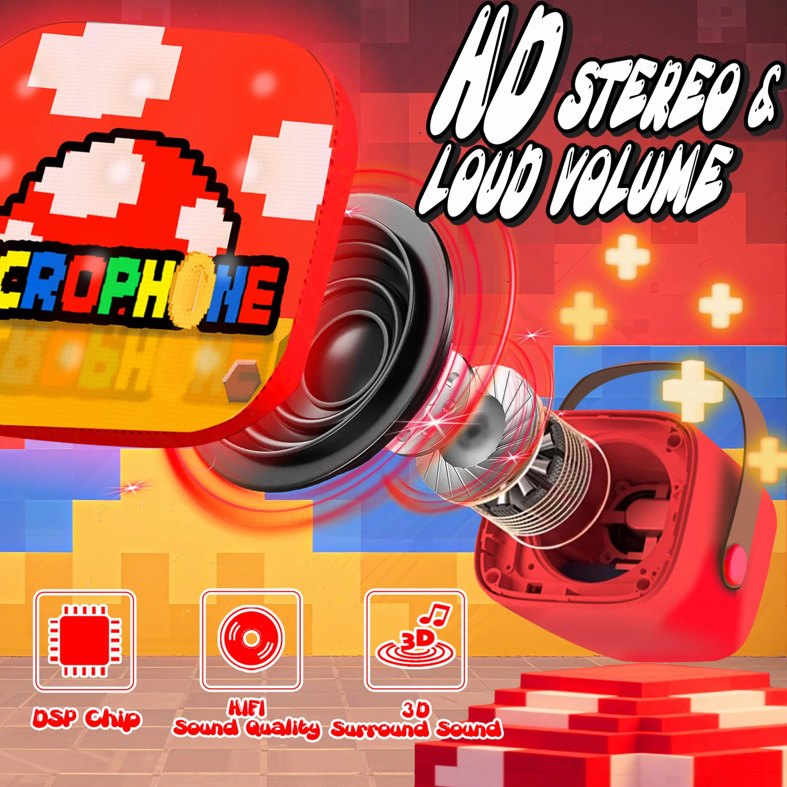 Karaoke per Bambini con 2 Microfoni Wireless Bluetooth, Giocattolo Musicale, Regalo Bambino 3-12 Anni