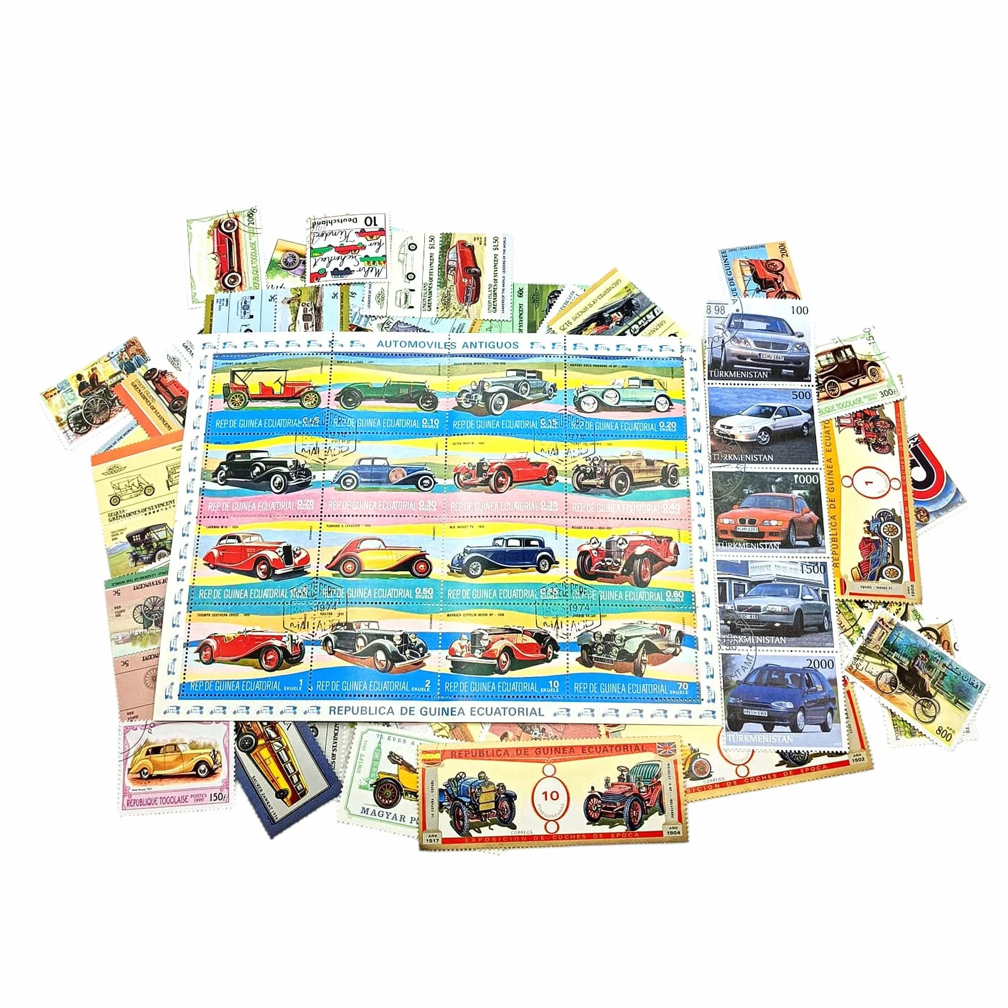 IMPACTO COLECCIONABLES – Collezione di 100 francobolli a Tema Auto con Album Incluso (14 x 18 x 1 cm) | Eleva la Tua Collezione filatelica con Autentici francobolli in Un Album Compatto ed Elegante
