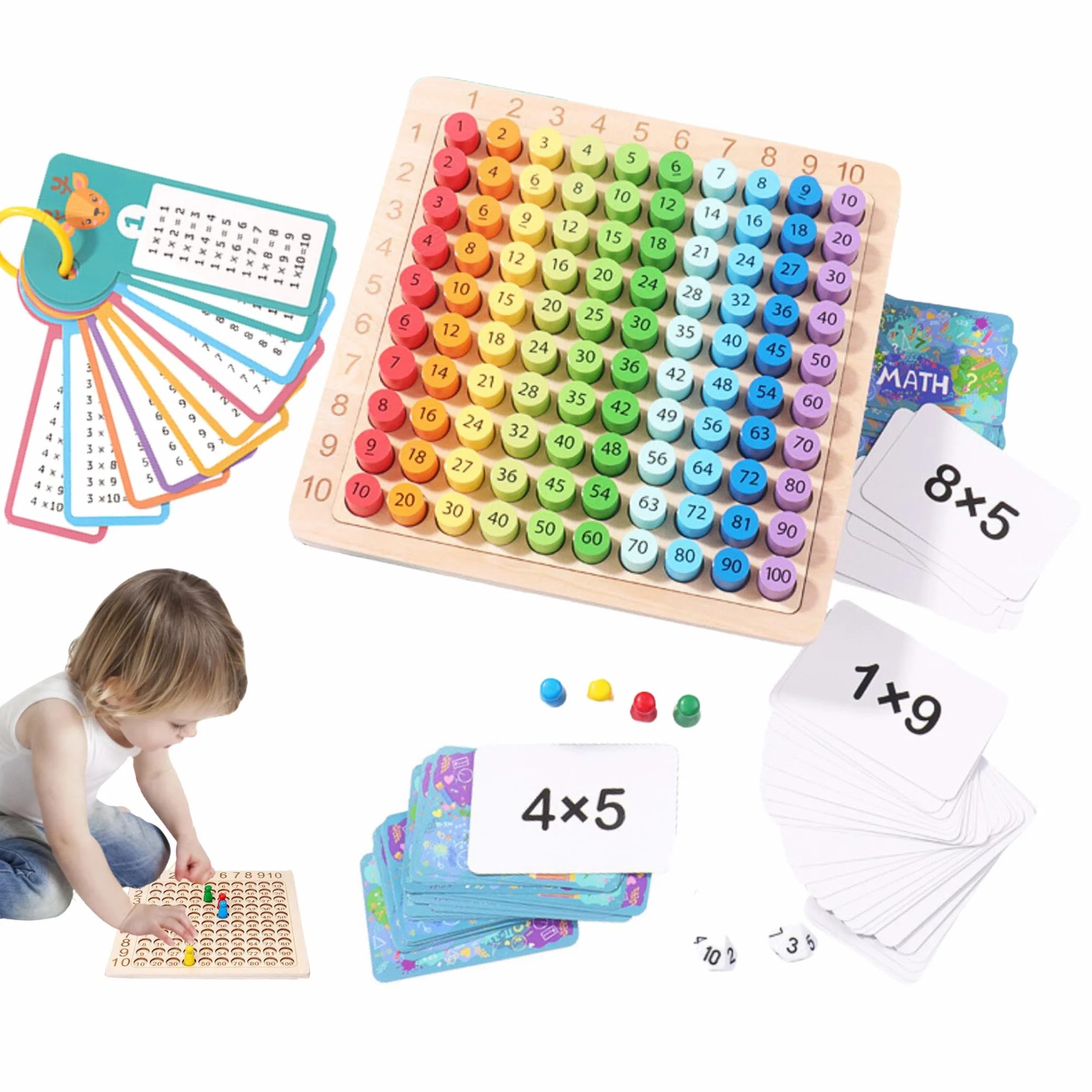 Gioco Moltiplicazione, Tabella di Moltiplicazione, Tavola di Moltiplicazione della Matematica in Legno, Gioco da Tabelline Matematica Educativo, Giocattolo Montessori per Bambini dai 6-12 Anni.