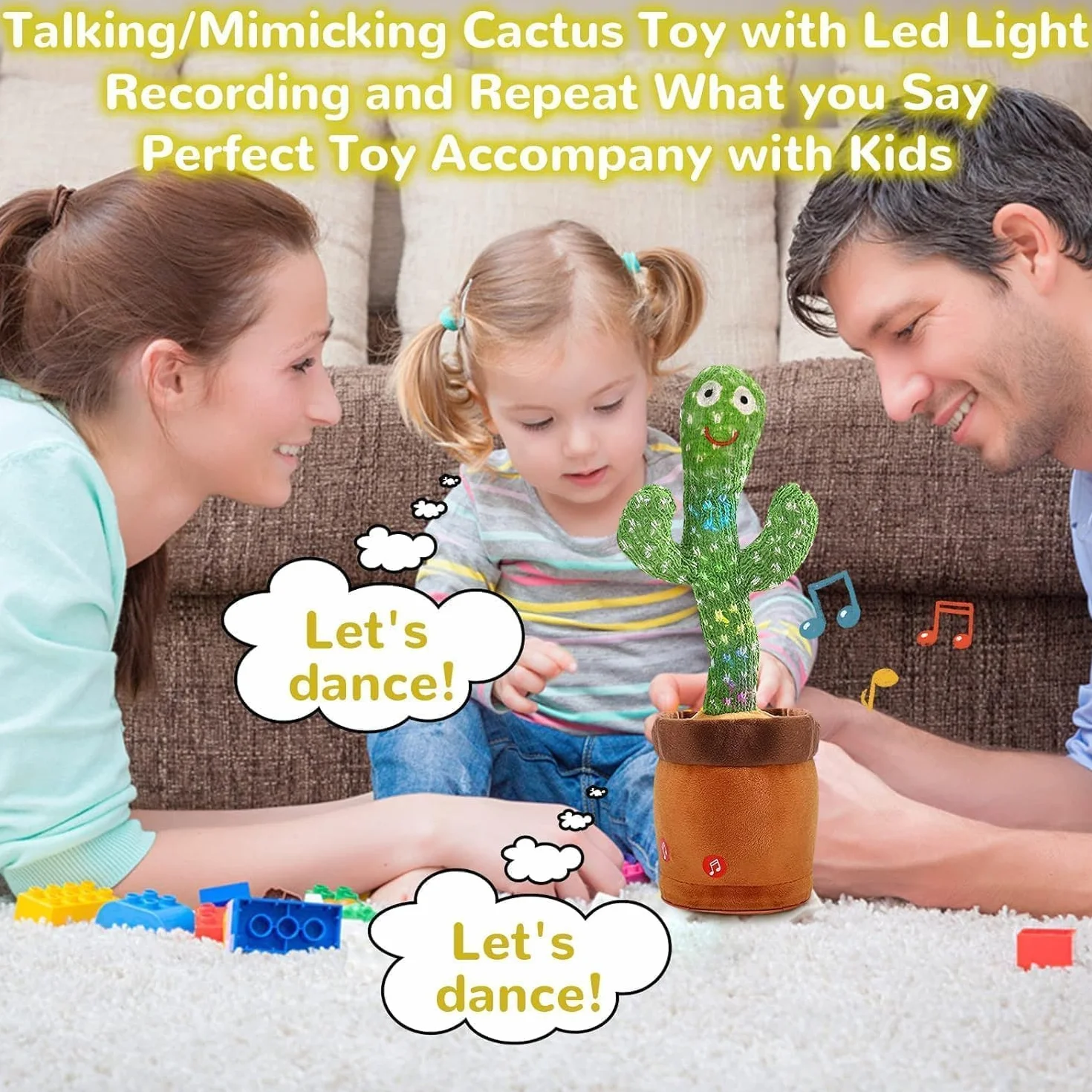 Cactus Parlante Divertente con Luci LED - Giocattolo Antistress che Balla e Ripete la Voce, Regalo Originale per Ufficio, Casa, Feste e Bambini
