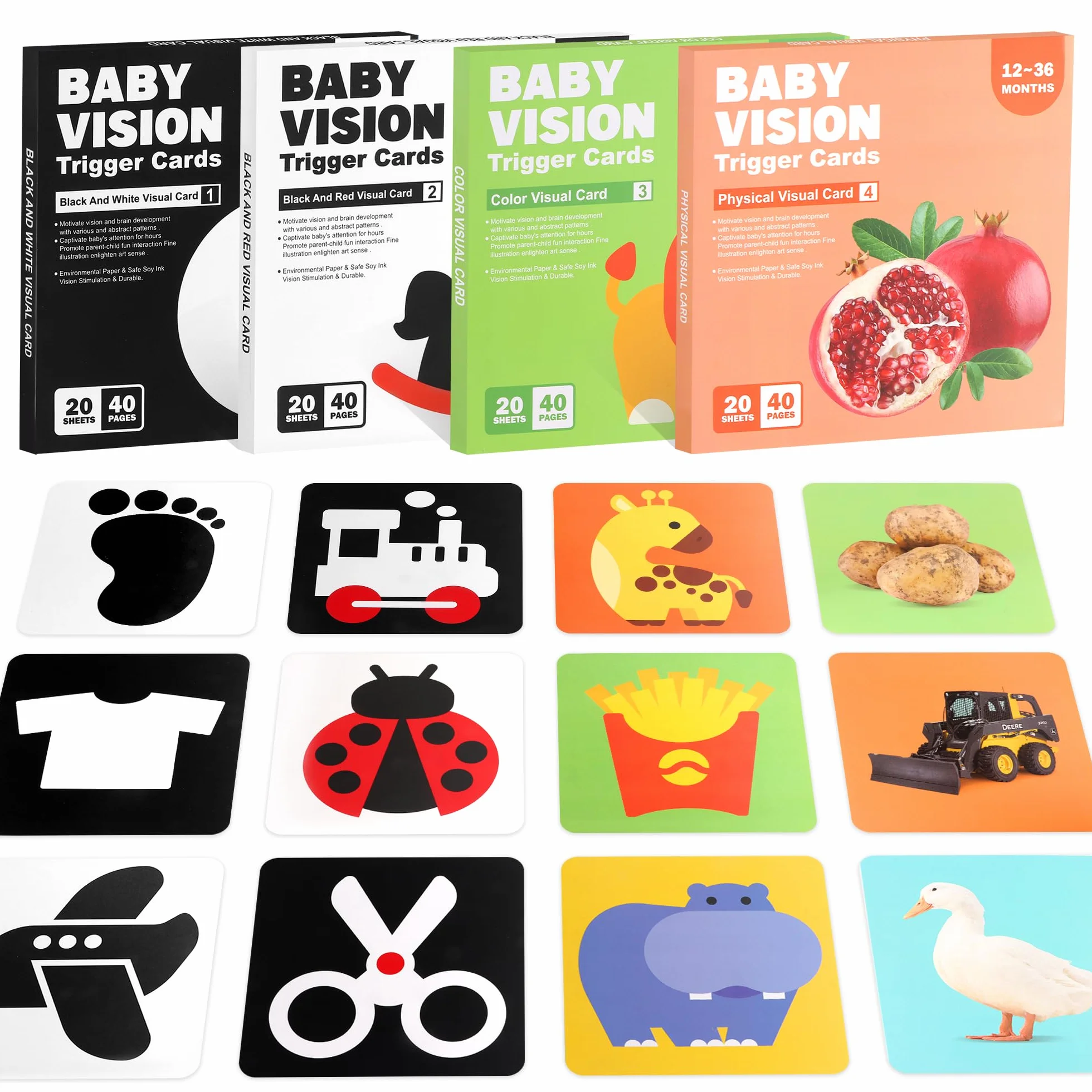Flash Cards Giochi Neonato,80 Pezzi Alto Contrasto Scheda Flash per Bambini Flash Cards Neonati Stimolazione Sensoriale Visiva Nero Bianco Colorato Scheda per Neonato Età 0 3 6 12 36 Mesi