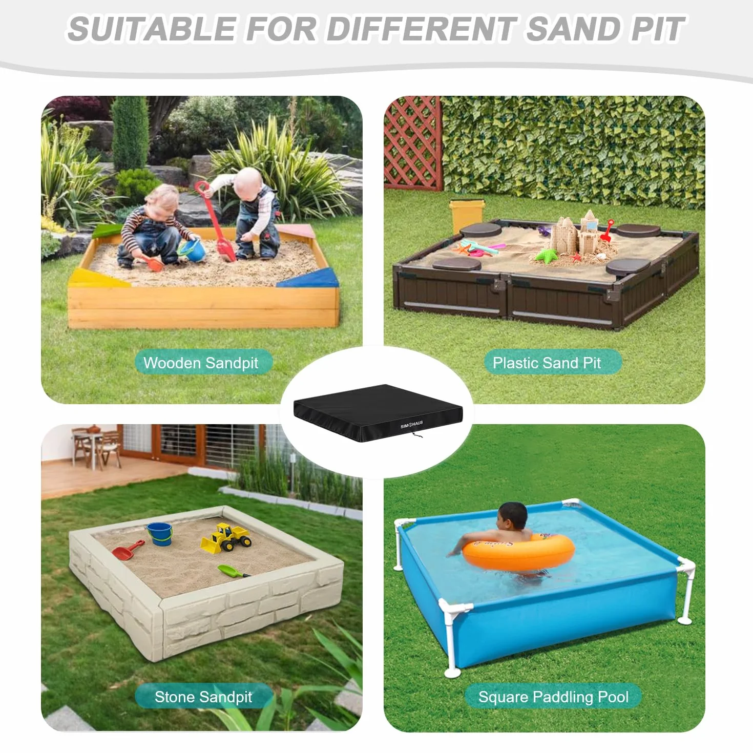 Copertura Sabbiera Impermeabile 125x125x20cm,Copertura per Sabbiera con Coulisse,Coprisabbiera Copertura Sandbox, per Sabbiera e Piscina da Giardino Tessuto Resistente allo Strappo