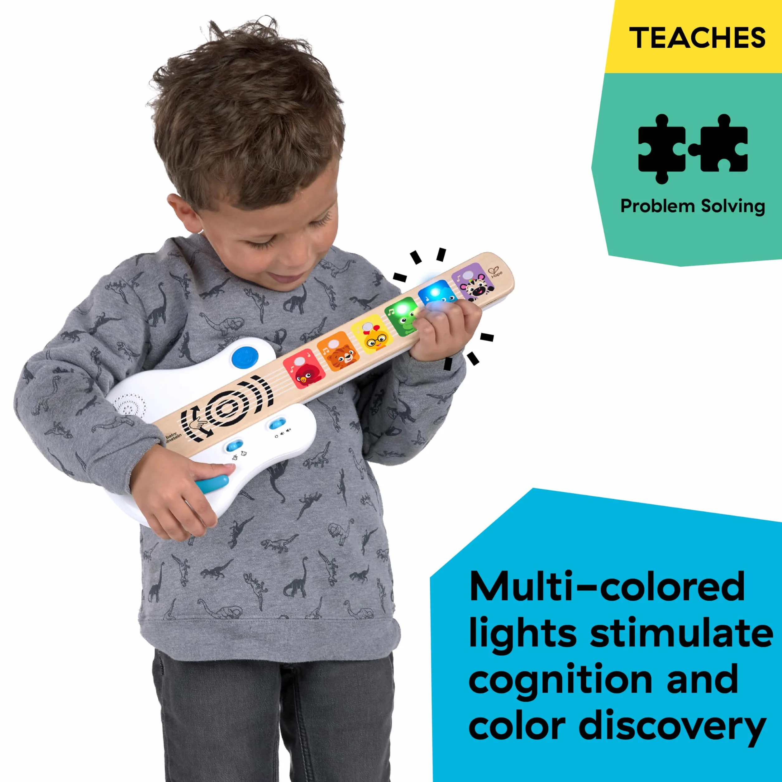 Baby Einstein, Hape, Chitarra Elettronica, Strum Along Songs Magic Touch, Giocattolo Musicale in Legno, 2 Modalità di Gioco, Strumenti Musicali per Bambini, dai 6 Mesi+