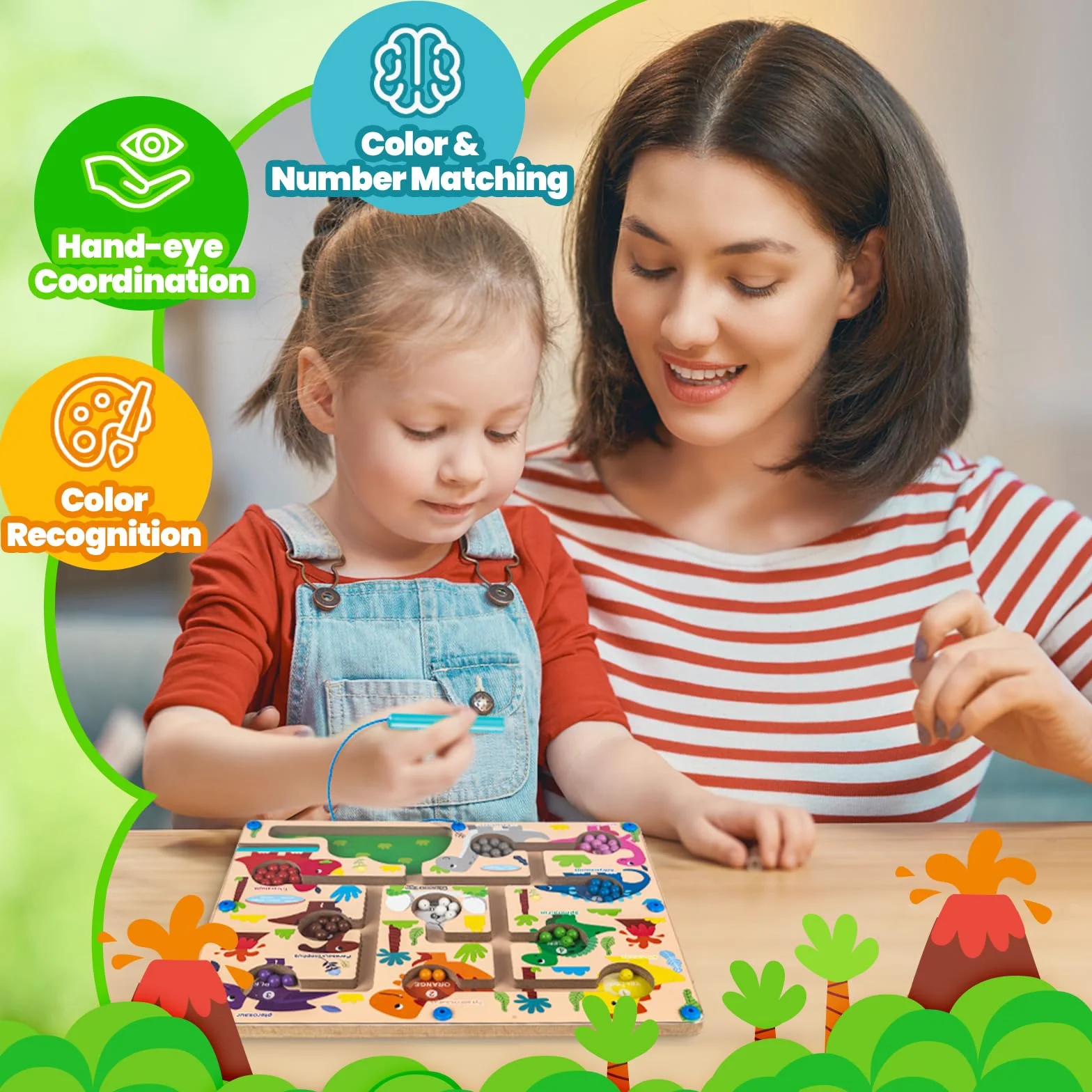 Labirinto Magnetico Giochi Montessori, Commodum Giochi Montessori Bambini, Colori e Numeri Gioco di Abbinamento, Puzzle Bambini, Dinosauro Gioco Bambini, Regalo per Bambini 3 4 5 6 Anni