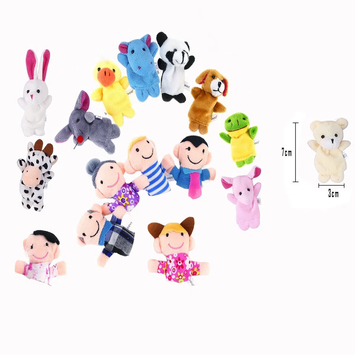 16 Pezzi Marionette Dita in Velluto,Burattini a Dito con 10 Animali e 6 Famiglie