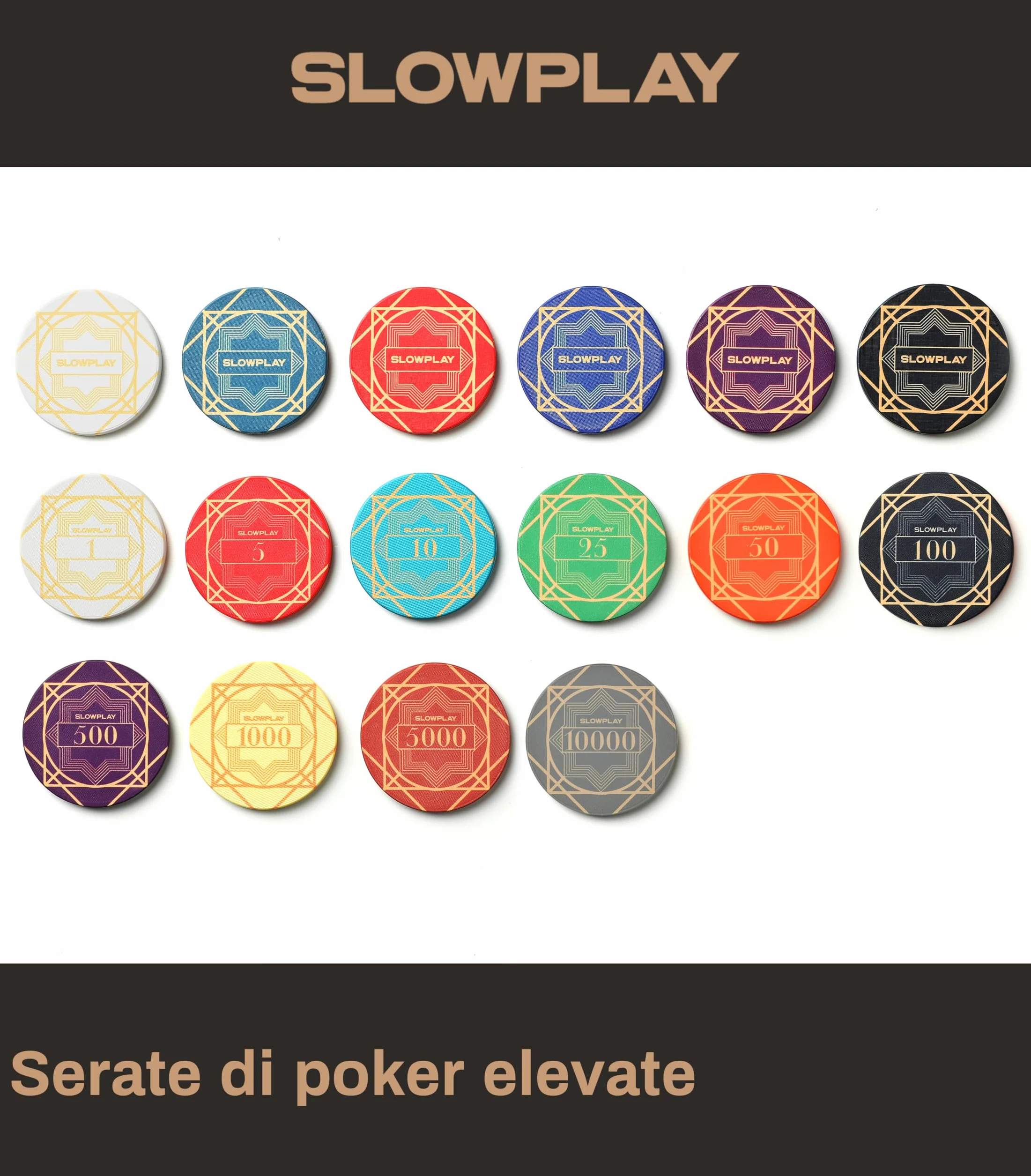 SLOWPLAY Nash, fiches da poker in ceramica di grado casinò, 10 grammi, per Texas Hold'em, chip professionali da 39 mm, confezione da 50 con denominazione di 100