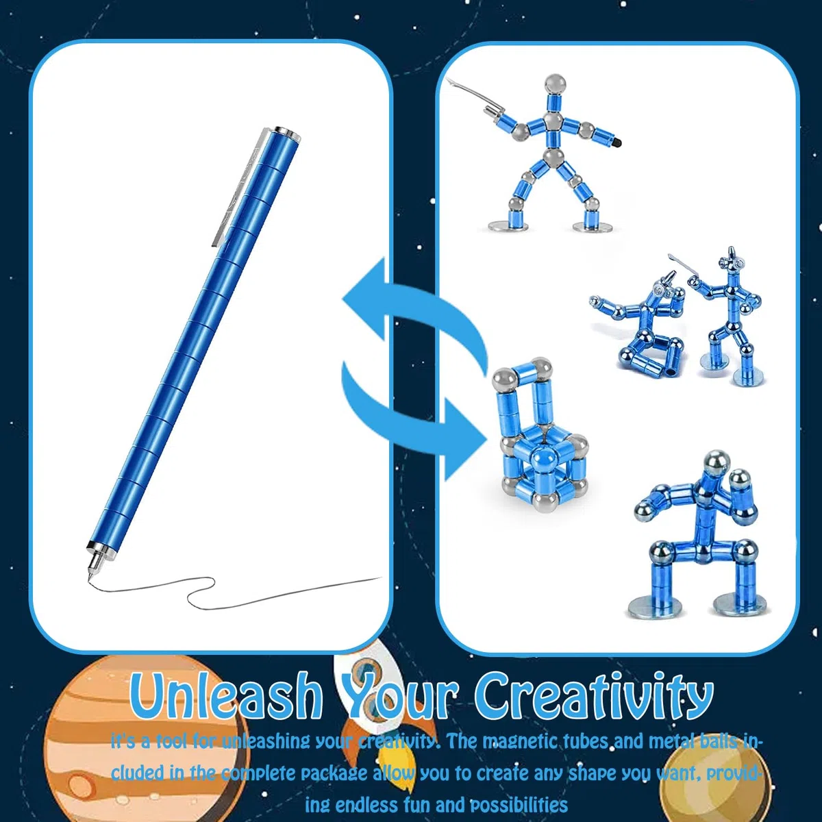 YUDANSI Penna Magnetica per Decompressione, Giocattoli Fidget Antistress per Bambini Adulti,Riempitivi per Borse per Feste di Compleanno, Regali per Adulti,Ragazzi e Ragazze per Ufficio, aula (Blu)