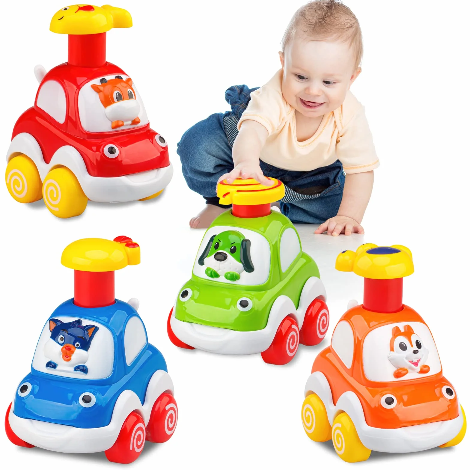 lerrbo 4 PCS Giocattoli auto animali inerziali per bambini di età 1-2|giocattoli per bambini 12-18 mesi|regali di primo compleanno per bambini e bambine