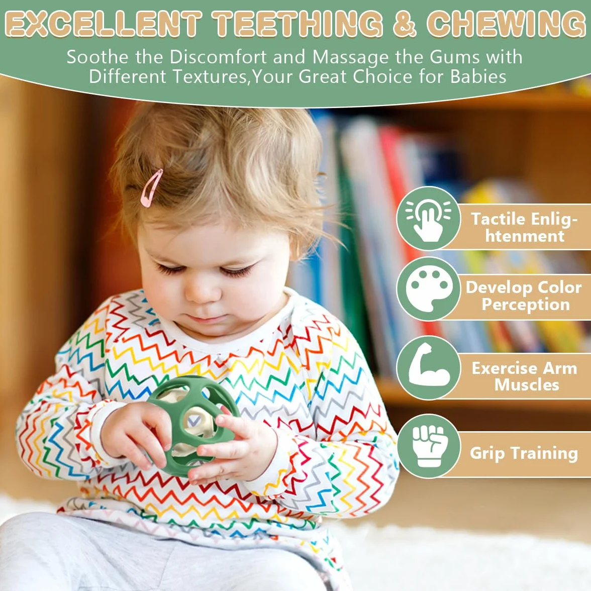 MCGMITT Giochi Dentizione Neonato, Massaggia Gengive Neonati Palla per la Dentizione del Bambini, Sensoriale Massaggiagengive Senza BPA per neonati di età superiore ai 0 3 6 12 mesi Regalo (Verde)