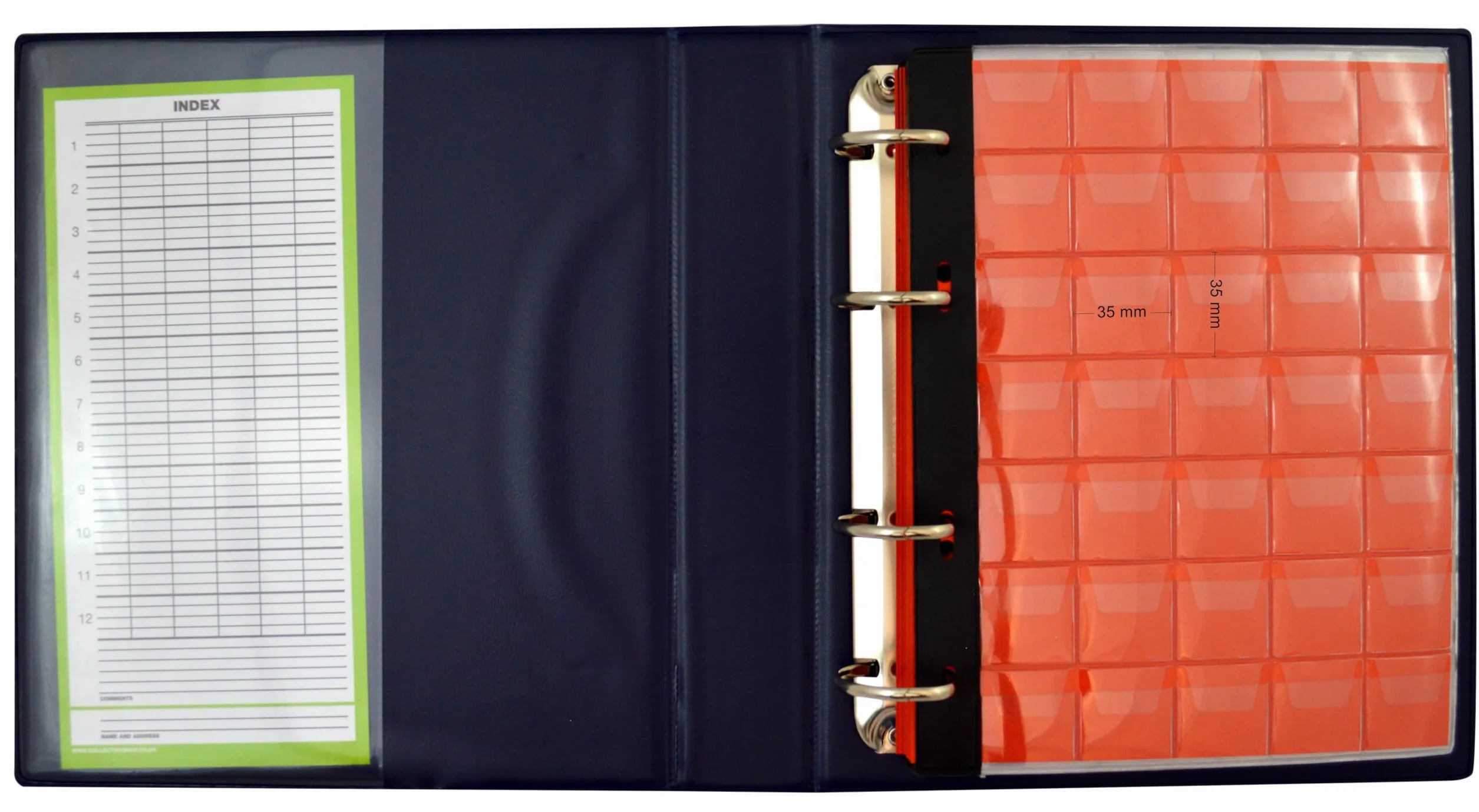 COLLECTOR Album di Monete con Custodia da Collezione, per Monete di Varie Dimensioni - con Diverse Pagine munite di divisori con Elenco Album con Etui per 221 Monete Blu