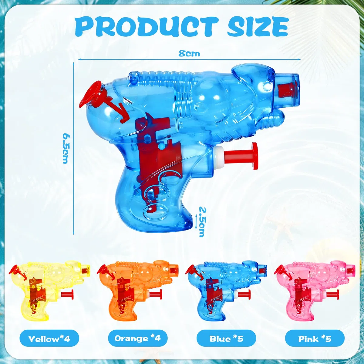 18 Mini Pistole ad Acqua per Bambini, Set in 4 Colori Assortiti per Regalini di Fine Festa, 8 x 6.5 cm, in plastica, a spruzzo ad Acqua, Giochi Acqua Estivi per Piscina, Spiaggia, Giardino