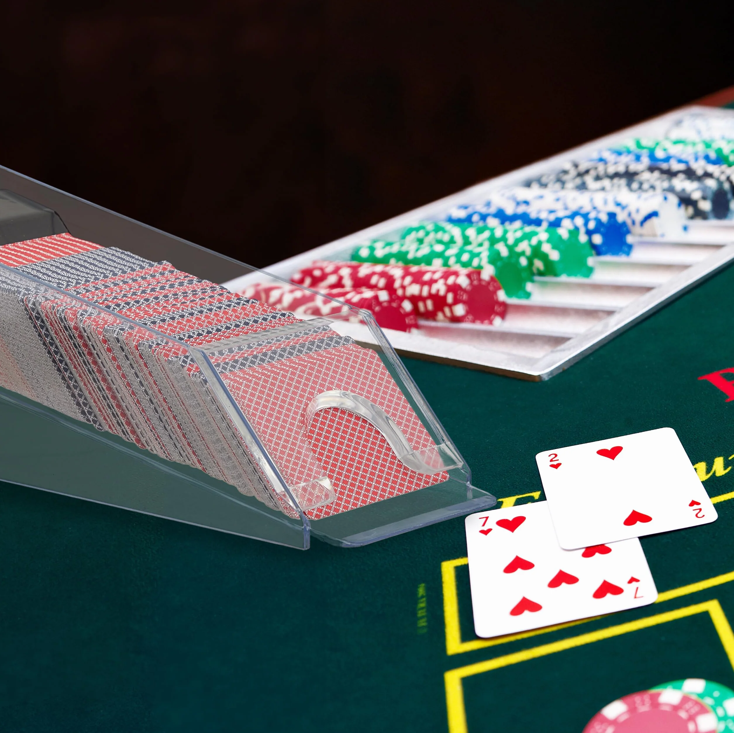 Relaxdays Distributore Carte da Gioco Dispenser 6 Mazzi Dealing Shoe Black Jack 10x10x29 cm Trasparente Nero