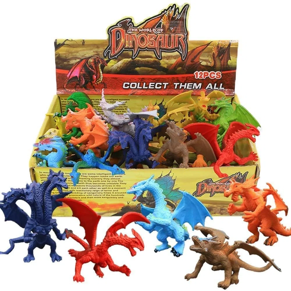 YeoNational&Toys Giocattoli Drago, 12 Pezzi Assortiti Figure Drago Realistiche, 4 Pollici Mini Drago Set con Scatola di Regalo