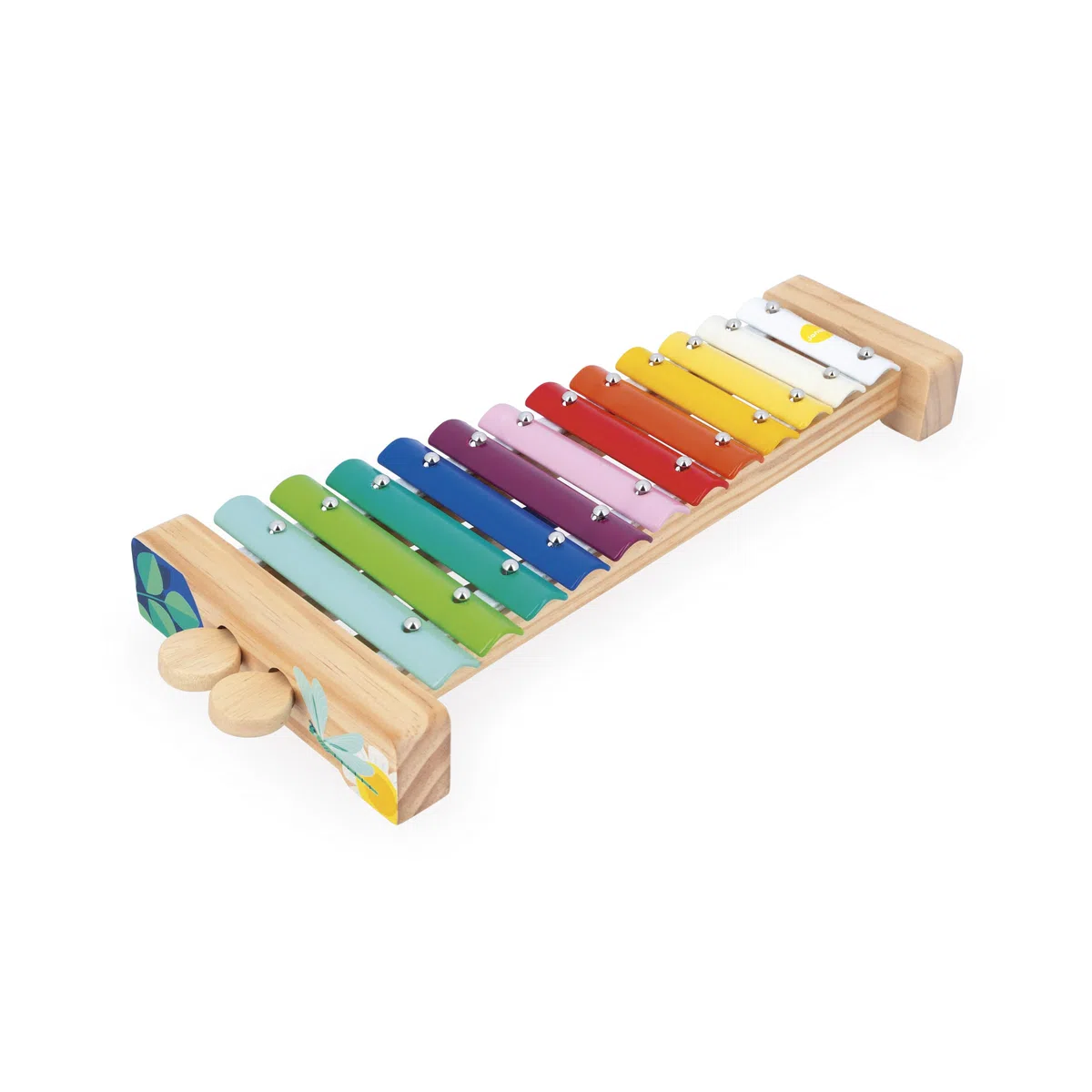 Janod Xilofono in Legno e Metallo, Strumento Musicale per Bambini, 12 Tasti e 2 Bacchette Incluse, Imitazione Musicale, Colori ad Acqua, da 18 Mesi, J07663