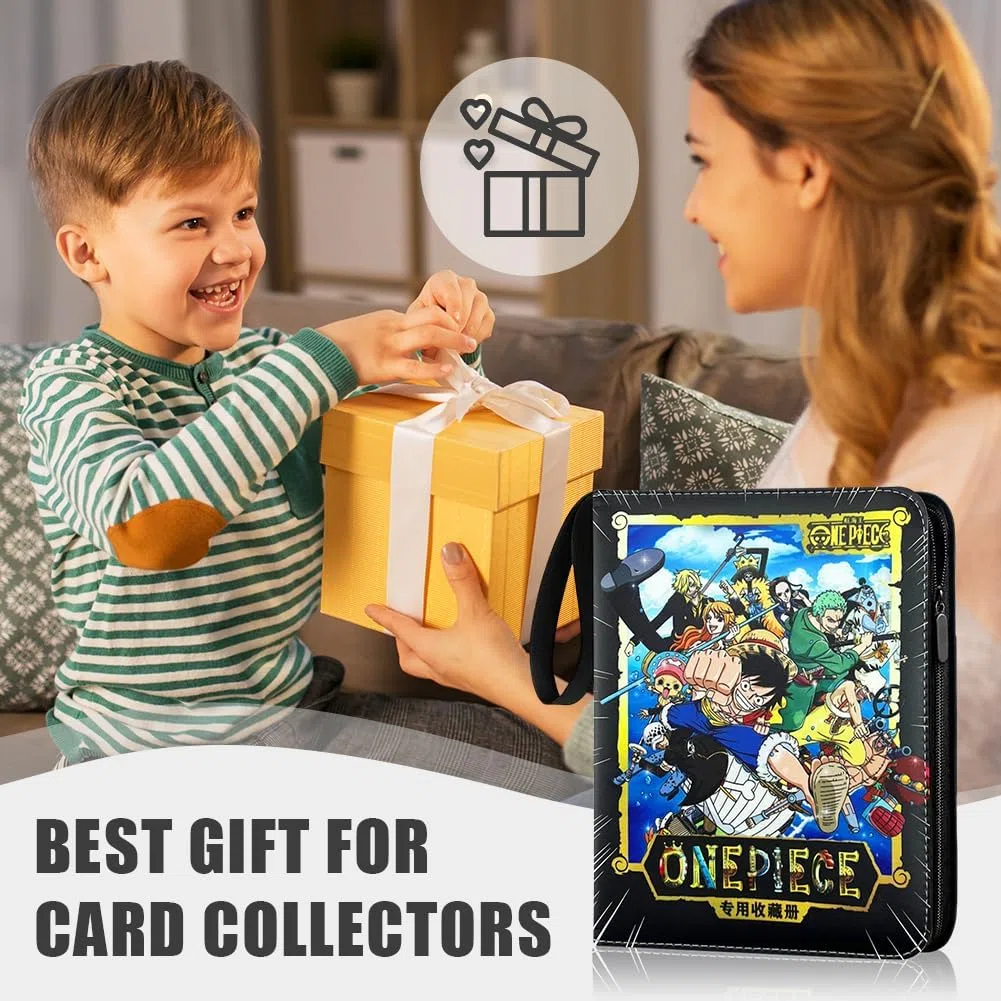 One Piece Album per Giochi Carte Anime 50 Pagine per 400 Carte Libro Porta Cartes con Cerniera Pelle PU Trasparente Impermeabile Cerniera Anime Cards Album Libro Regalo per Bambini A
