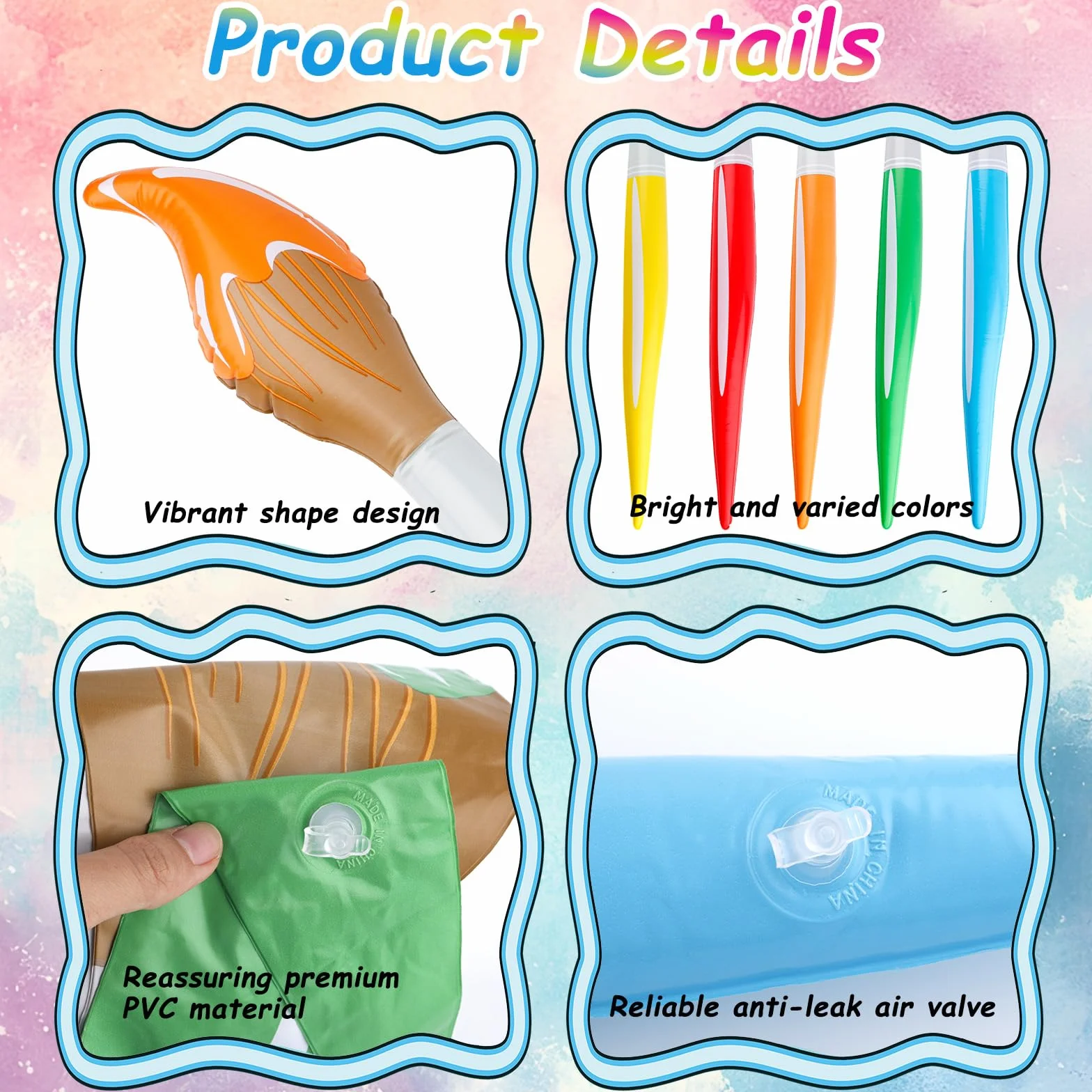 BOXOB 5pz Pennelli Gonfiabili Giganti, Set Pennelli Colorati Gonfiabili 105cm Grandi Palloncini con Pennello Ideali per Ritorno a Scuola per Compleanni Feste Artistiche e Pittura(5 Colori)