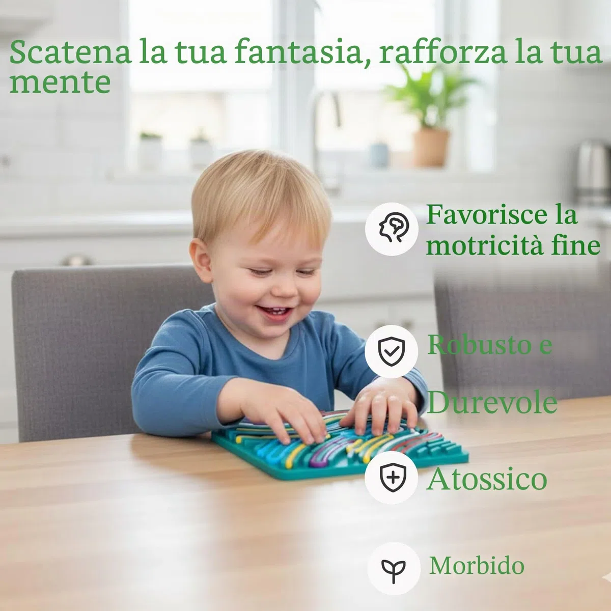 Sensorik Activity Board - Tavola da attività sensoriale doppia faccia per bambini 3+ e adulti, per calmare, ansia, ADHD e autismo, per borsa da viaggio e 15 corde (verde)