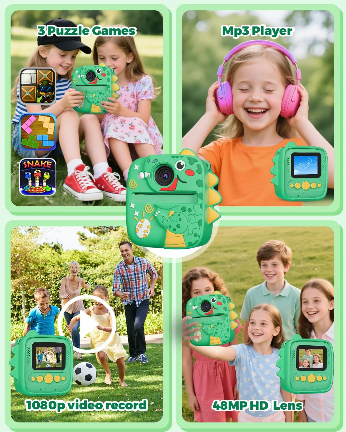 CHRERNA Macchina Fotografica Bambini Istantanea, Fotocamera Istantanea per Bambini con Carta da Stampa e Carta 32GB, Regalo per Bambini per Ragazze Ragazzi da 3-12