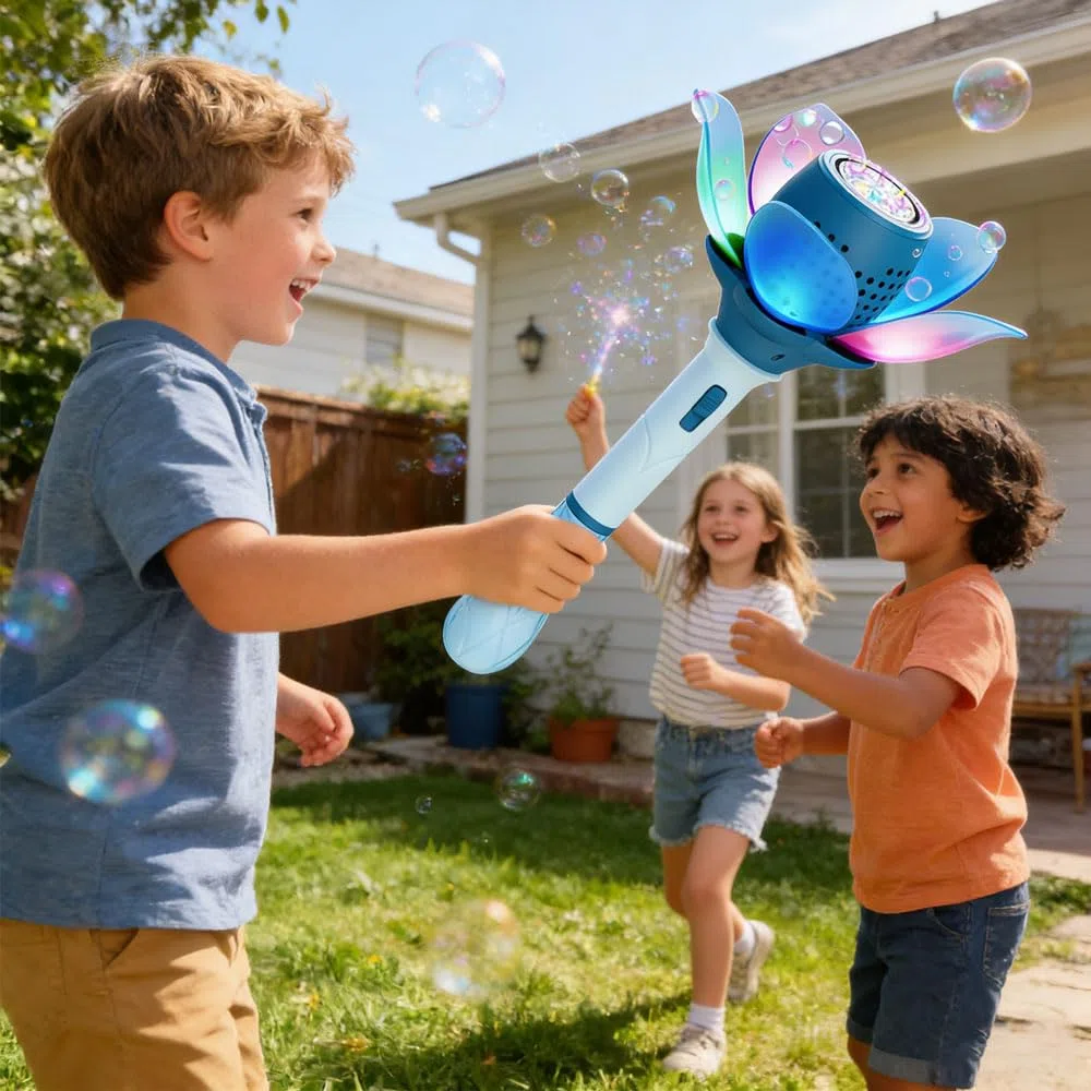 Fiore di Loto Pistola a Bolle, Pistola Bolle di Sapone Bambini 10000+ Bolle/Minuto, Sparabolle di Sapone Bambini Automatico con 120ml Soluzione
