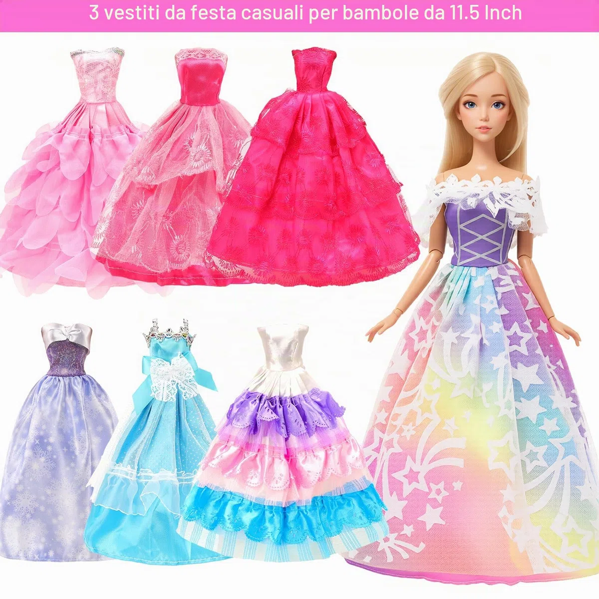 Miunana 47 Accessori per 11.5 Pollici 30 CM Bambola: 3 Vestiti Casuali + 2 Abiti + 2 Costumi da Bagno + 3 Vestiti da Sposa + 10 Moda Vestiti + 6 Corone + 6 Collane + 15 PCS Scarpe