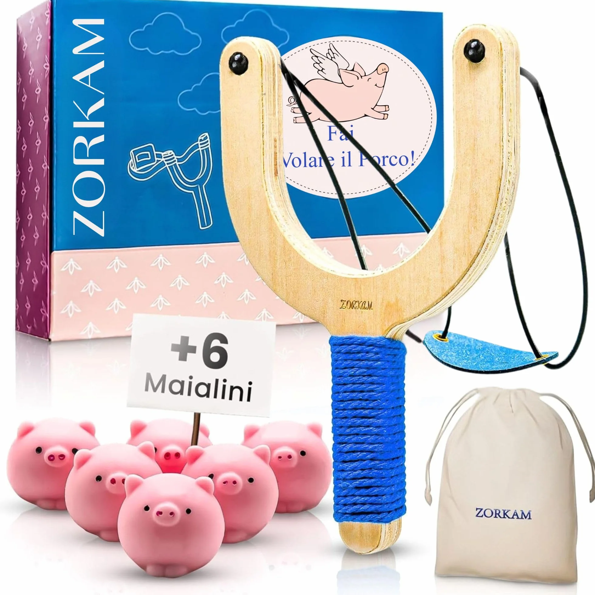 tiraporchi + 6 Maialini - Tiraporchi Ottima Idea Regalo Divertente Per Pasqua e Amanti Di Tiro - Adatto Per Uso Interno Che Esterno Incluso Borsa Portatile e Scatola Degna