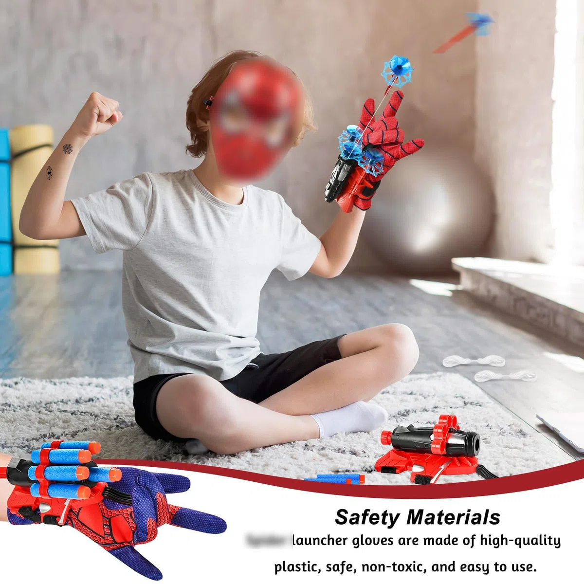 Set di 2 Guanti Spiderm per Bambino, Spara Ragnatele Spide-r con Launcher e Maschera, Giochi Spiderm, Giocattolo da Polso, Regalo Eroe per Feste e Compleanni, Giochi Bambini 3-10 Anni
