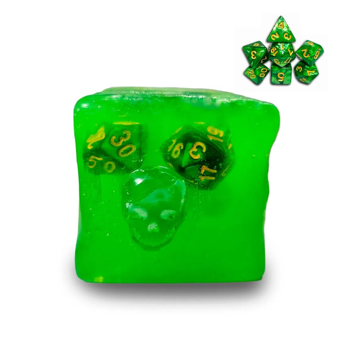 Dungeon Cubo Gelatinoso di Sapone con Set di 7 Dadi all'interno Dungeons and Dragons, Dadi Poliedrici, D&D, Dungeon Master, DND, D&D 5e, Giochi di Ruolo.