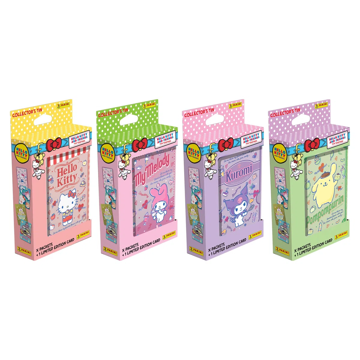 Panini Hello Kitty & Friends Trading Cards - Scatola in metallo con 5 buste premium + 1 biglietto in edizione limitata (4 immagini casuali)