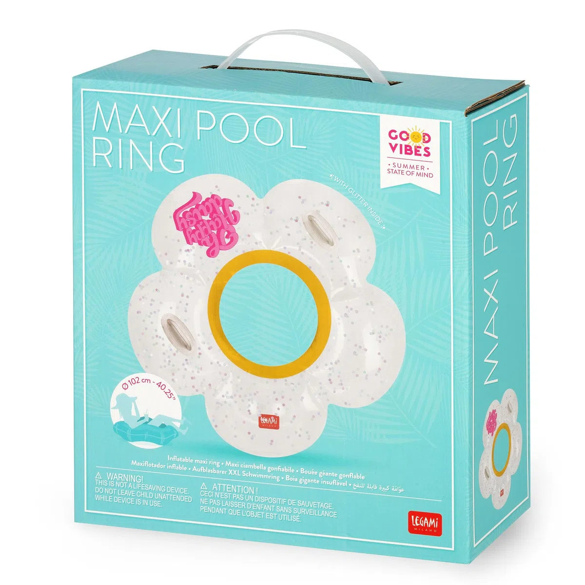 Legami - Ciambella Gonfiabile per Piscina, Maxi Ciambellone per Ragazzi e Adulti, Accessorio Mare Spiaggia, Sostiene Fino a 80 Kg, a Forma di Salvagente, Diametro 102 cm, Daisy