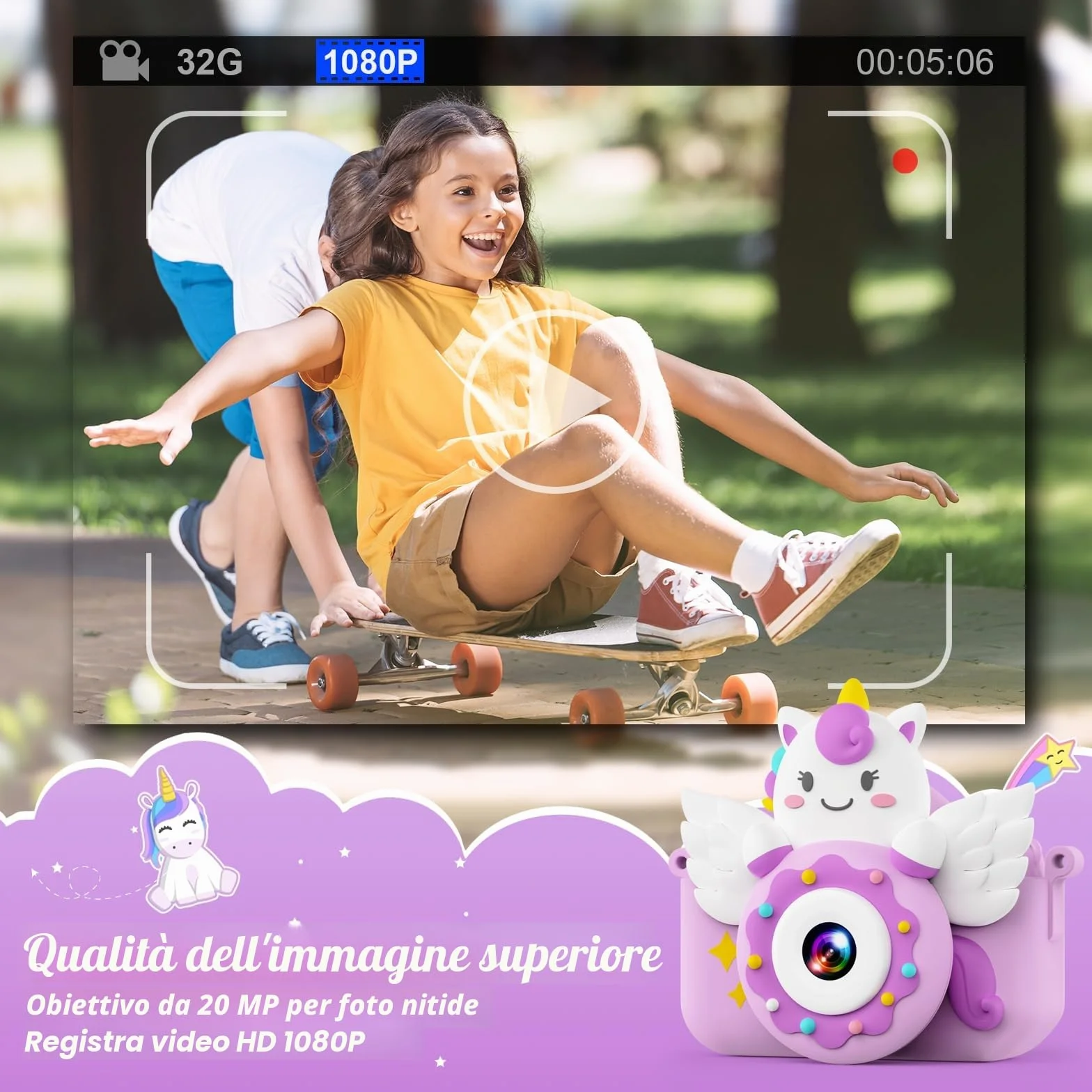 TIATUA Macchina Fotografica Bambini 2.0 Pollici Schermo 32G Card Video Camera Gift for Girls Boy Age 3+