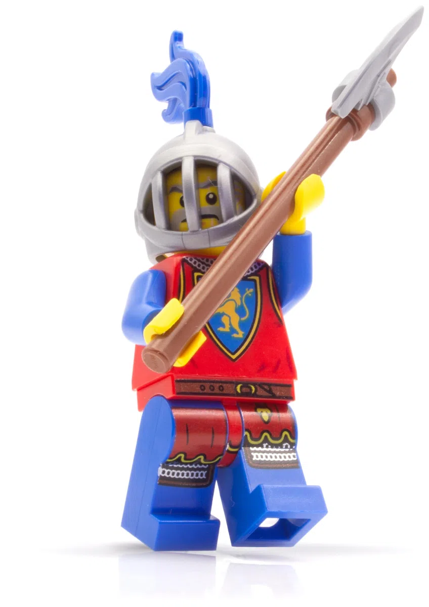 Lego Ritter - Set di statuette da cavaliere di leone #2 con ascia e casco da cavaliere, un complemento ideale per ogni castello e altri mattoncini medievali, statuetta originale Lego Lion Knights