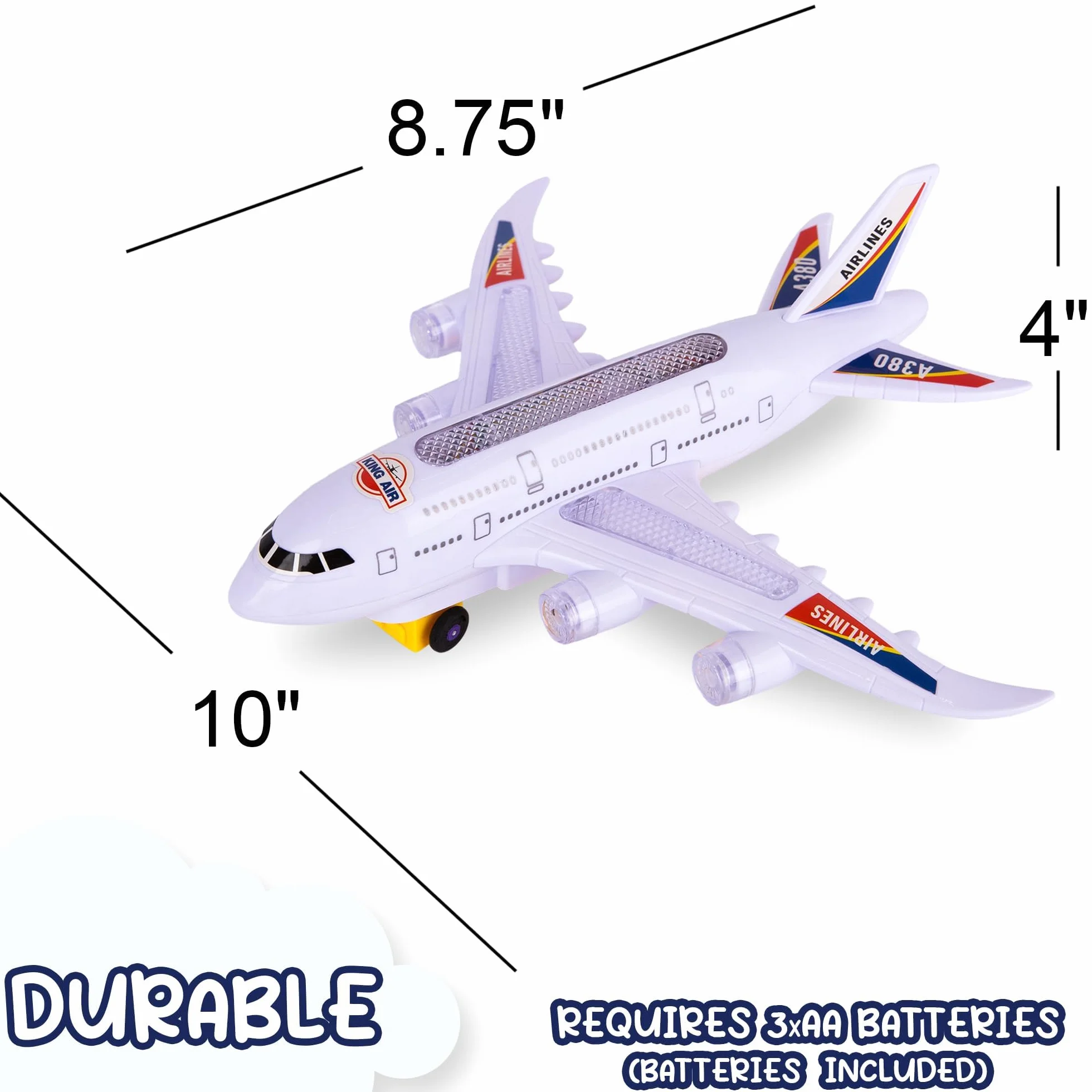Aereo Giocattolo con Luci, Aeroplano Giocattolo, Con Suoni di Decollo, Luci LED- Funzione Bump-And-Go, Adatto Come Regalo di Compleanno per Bambini e Bambine dai 4 Agli 8 Anni