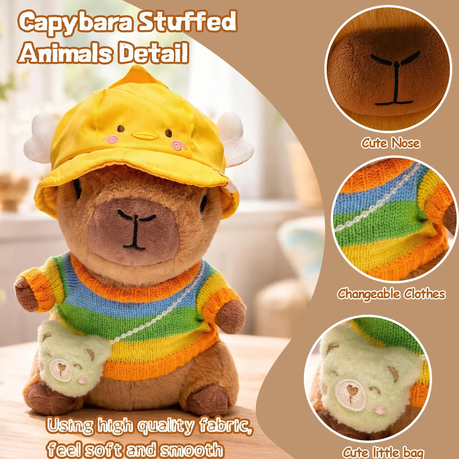 Capibara peluche marrone da 25,9 cm, con 9 vestiti e accessori, super morbido, per bambini, ragazze e ragazzi (capibara marrone)