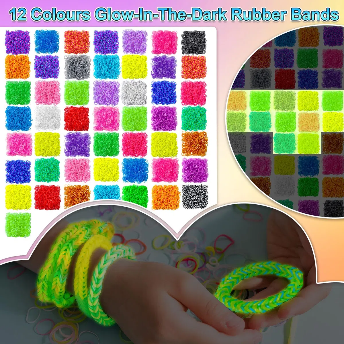 ROSHUKG Set di 10000 elastici per bambini, 50 colori, per tessitura, fai da te, regalo