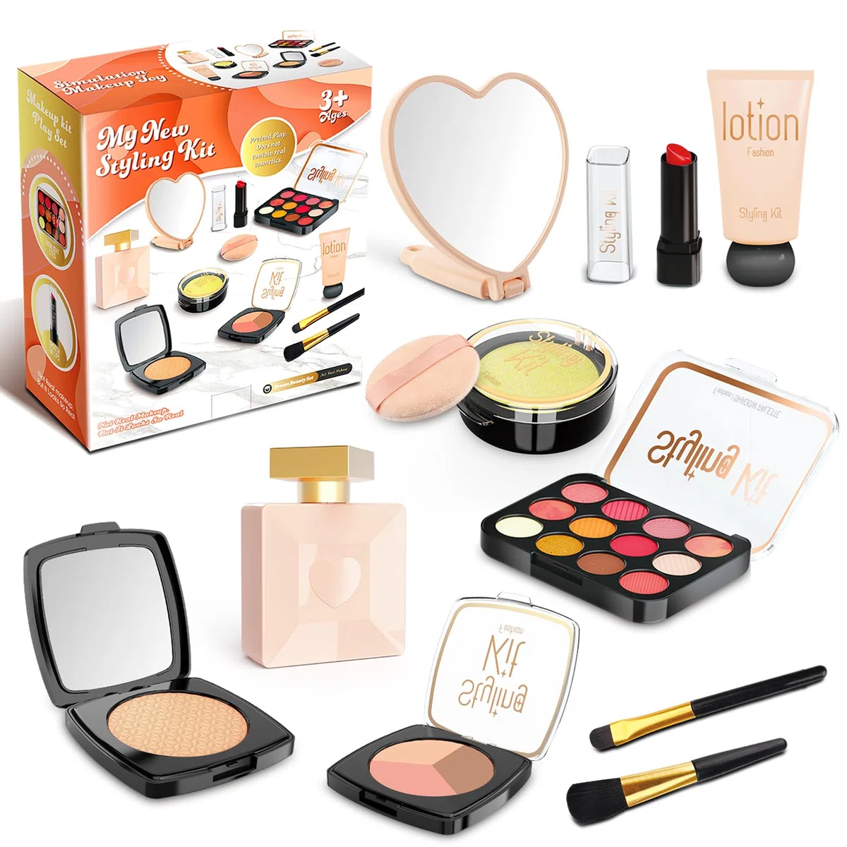 Kit Trucco Finto per Bambine | Set Cosmetici Sicuri Non Tossici con Rossetto, Specchietto e Pennelli - Ideale per Bambine dai 3+ Anni (Nero)