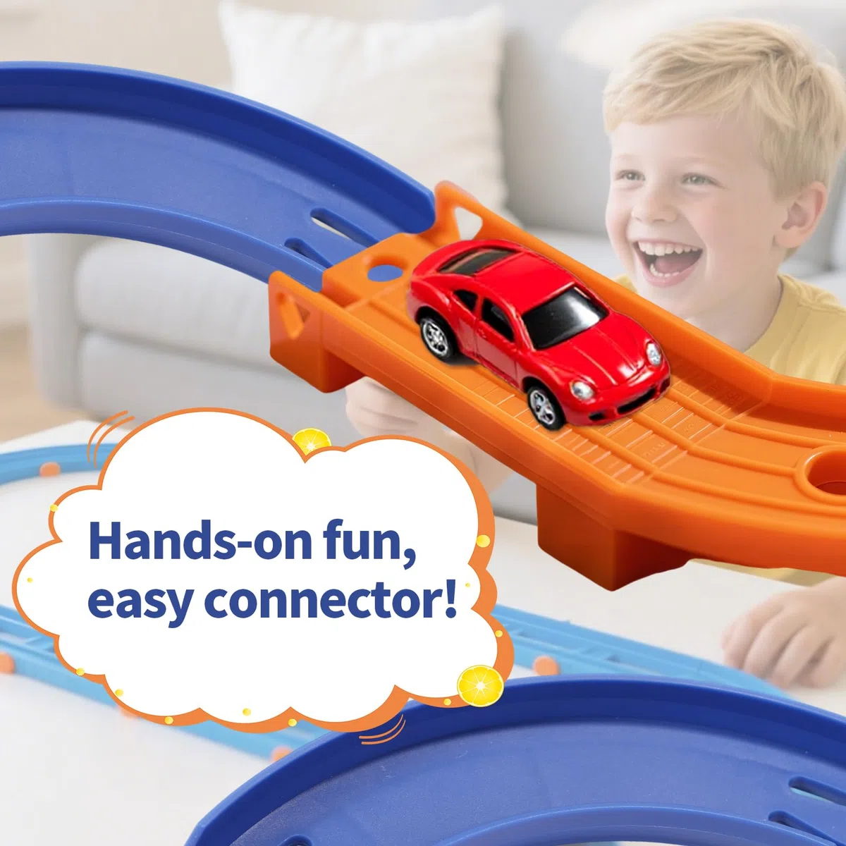4pz Parti di Pista Girevole per Hot Wheels, 90 Gradi Connettori per Pista da Corsa Curva Auto Giocattolo Componenti Costruzione ABS il Modo da Corsa Compatibili con Hot Wheels (Blu)