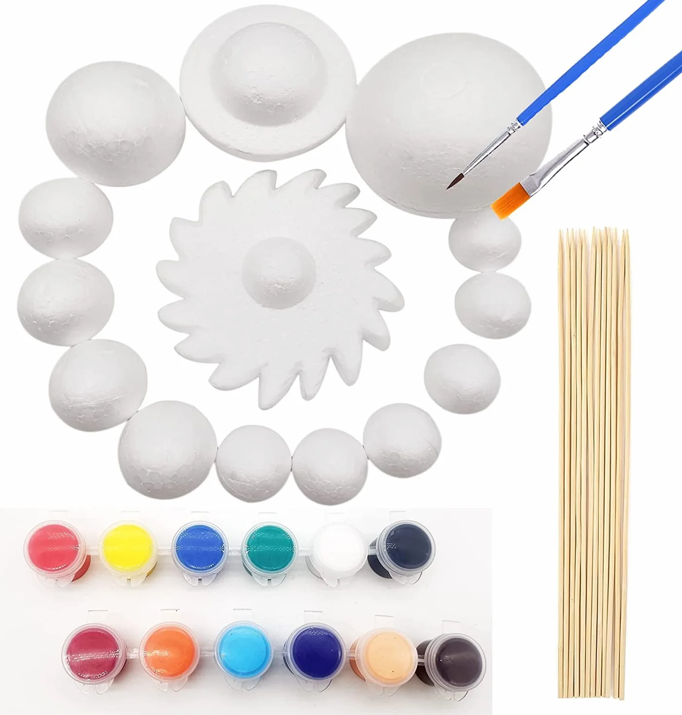 Solar System Modell Kit per Bambini con 14 Palline in Schiuma, 12 Bastoncini di Bambù, 12 Pigmenti Colorati, per Progetti Scolastici e Proprio Sistema Solare