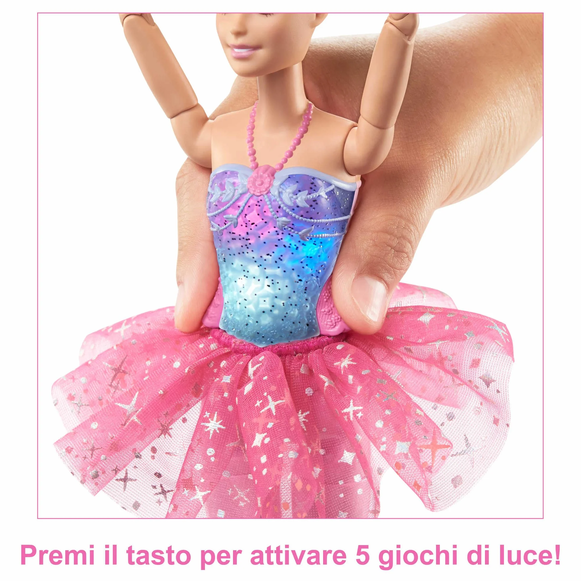 Barbie Dreamtopia Luci Scintillanti - Bambola Ballerina Magica dai Capelli Biondi, con Coroncina e Tutù Rosa, Giocattolo per Bambini 3+ Anni, HLC25